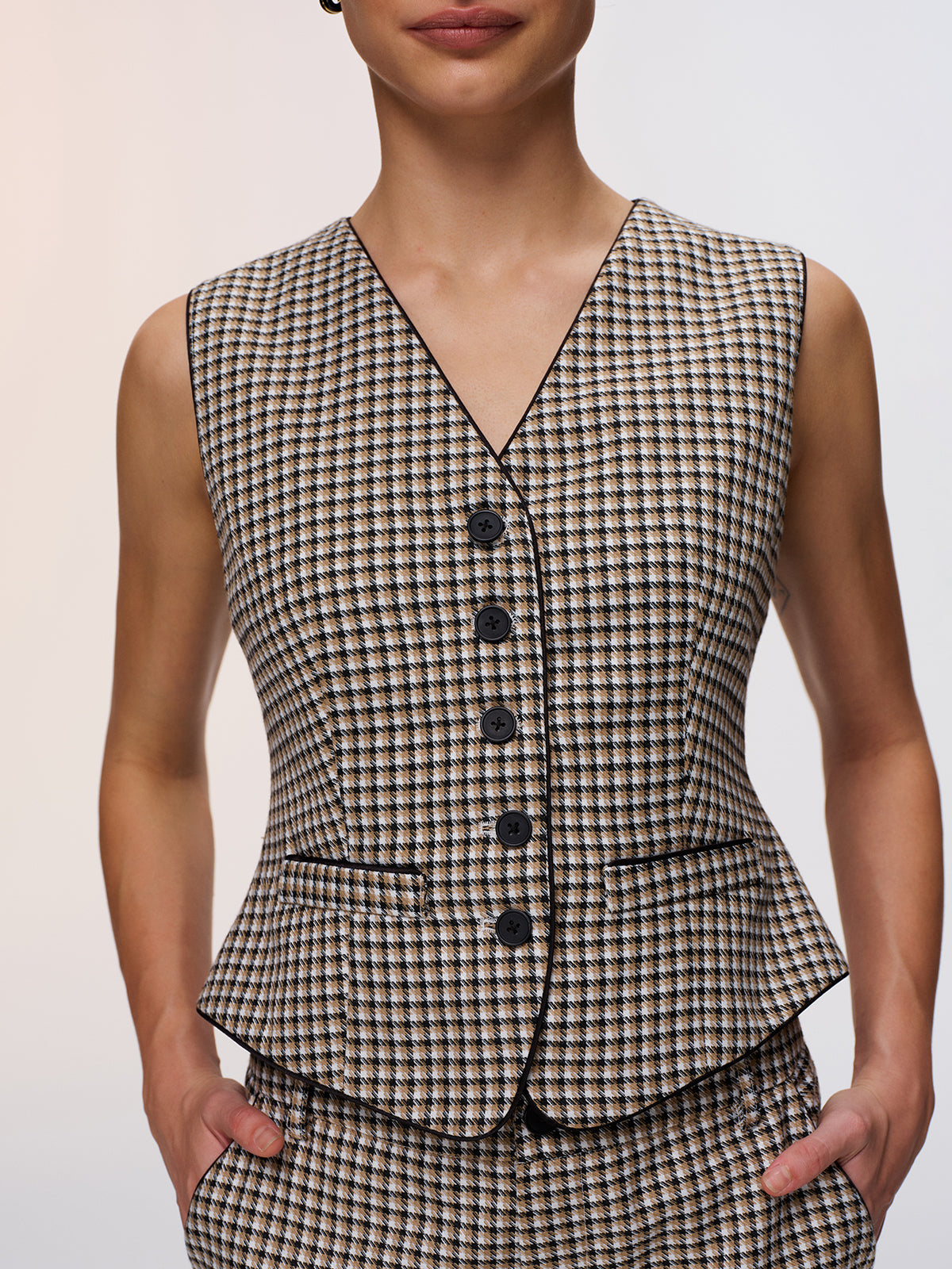 Plaid Vest & Wide Leg Pants Set-Chicvia