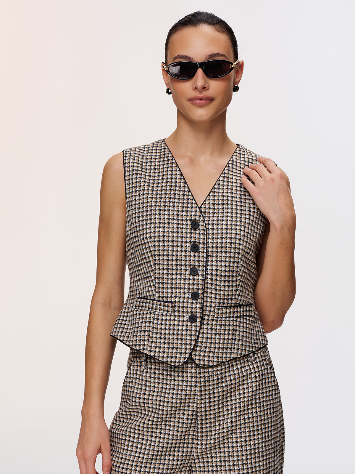 Plaid Vest & Wide Leg Pants Set-Chicvia