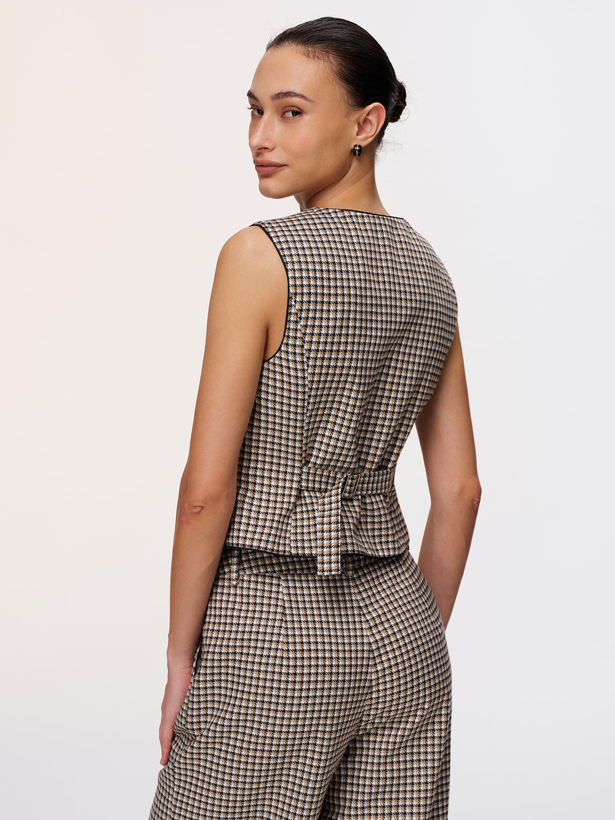 Plaid Vest & Wide Leg Pants Set-Chicvia