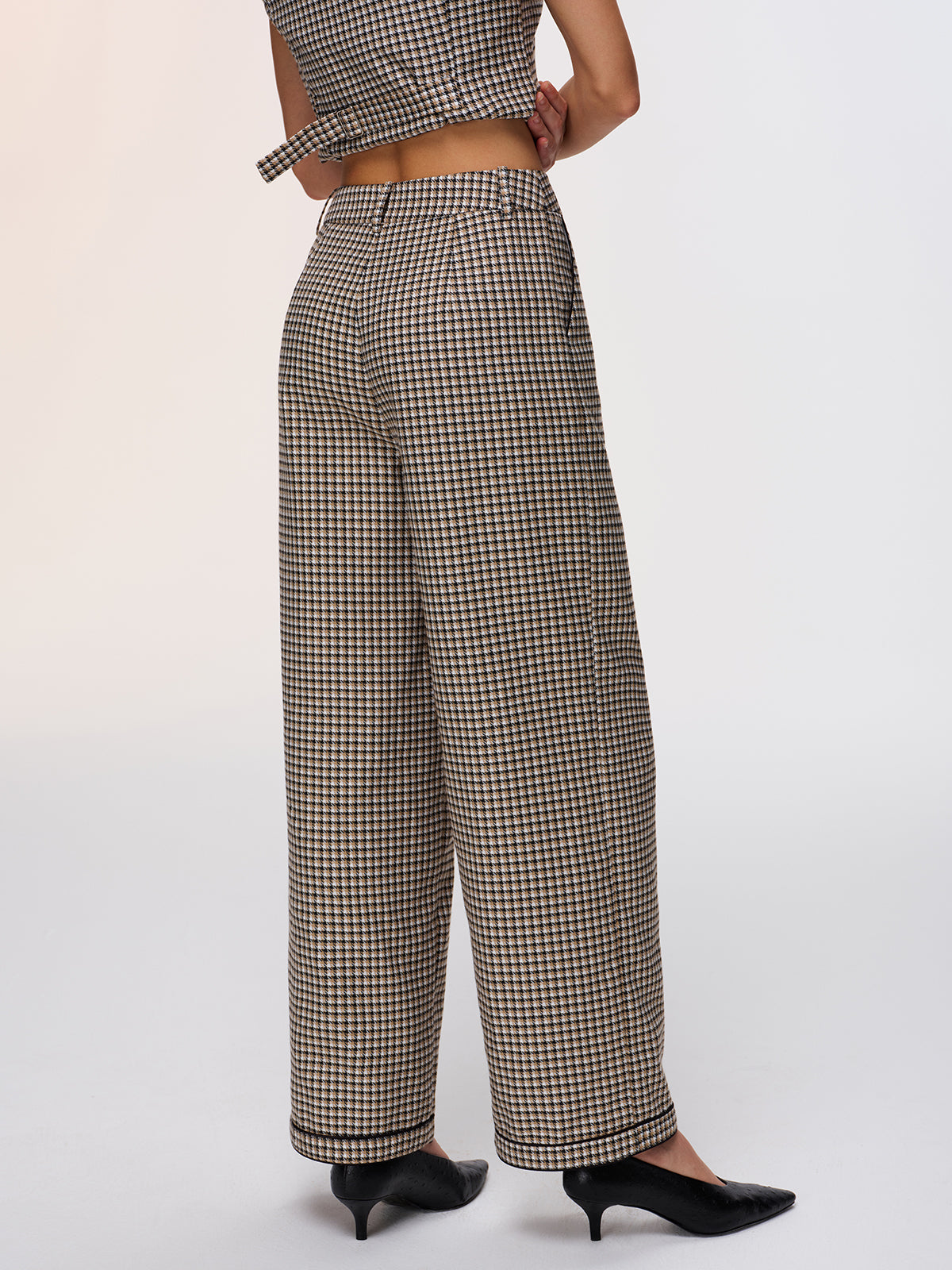 Plaid Vest & Wide Leg Pants Set-Chicvia