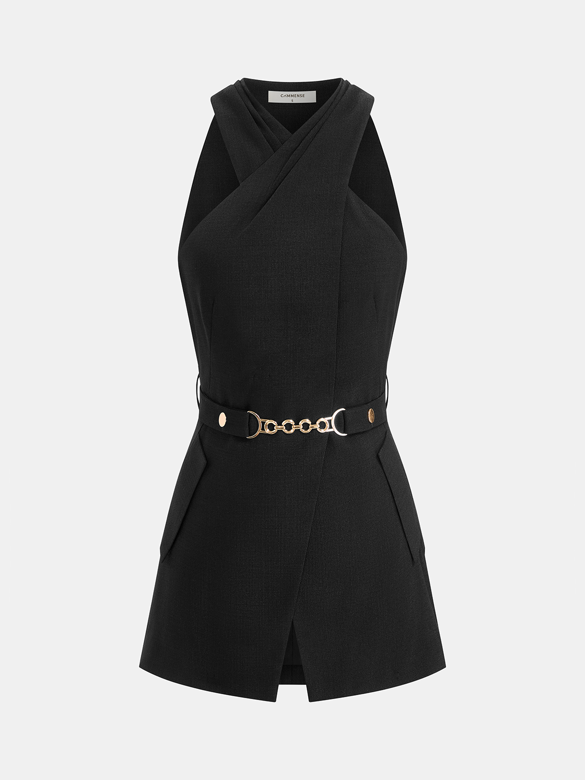 Cross Neck Belted Sleeveless Top-Chicvia