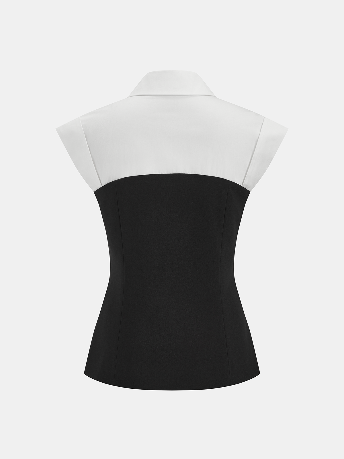 Color Block Sleeveless Collared Blouse-Chicvia