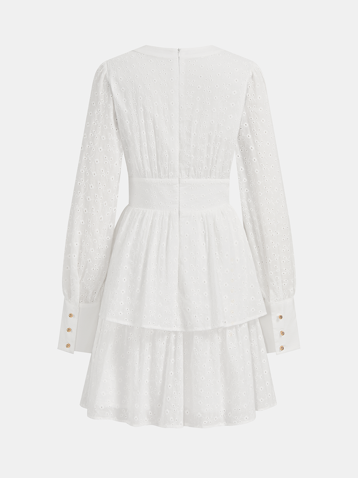 Cotton Eyelet V-Neck Tiered Mini Dress-Chicvia