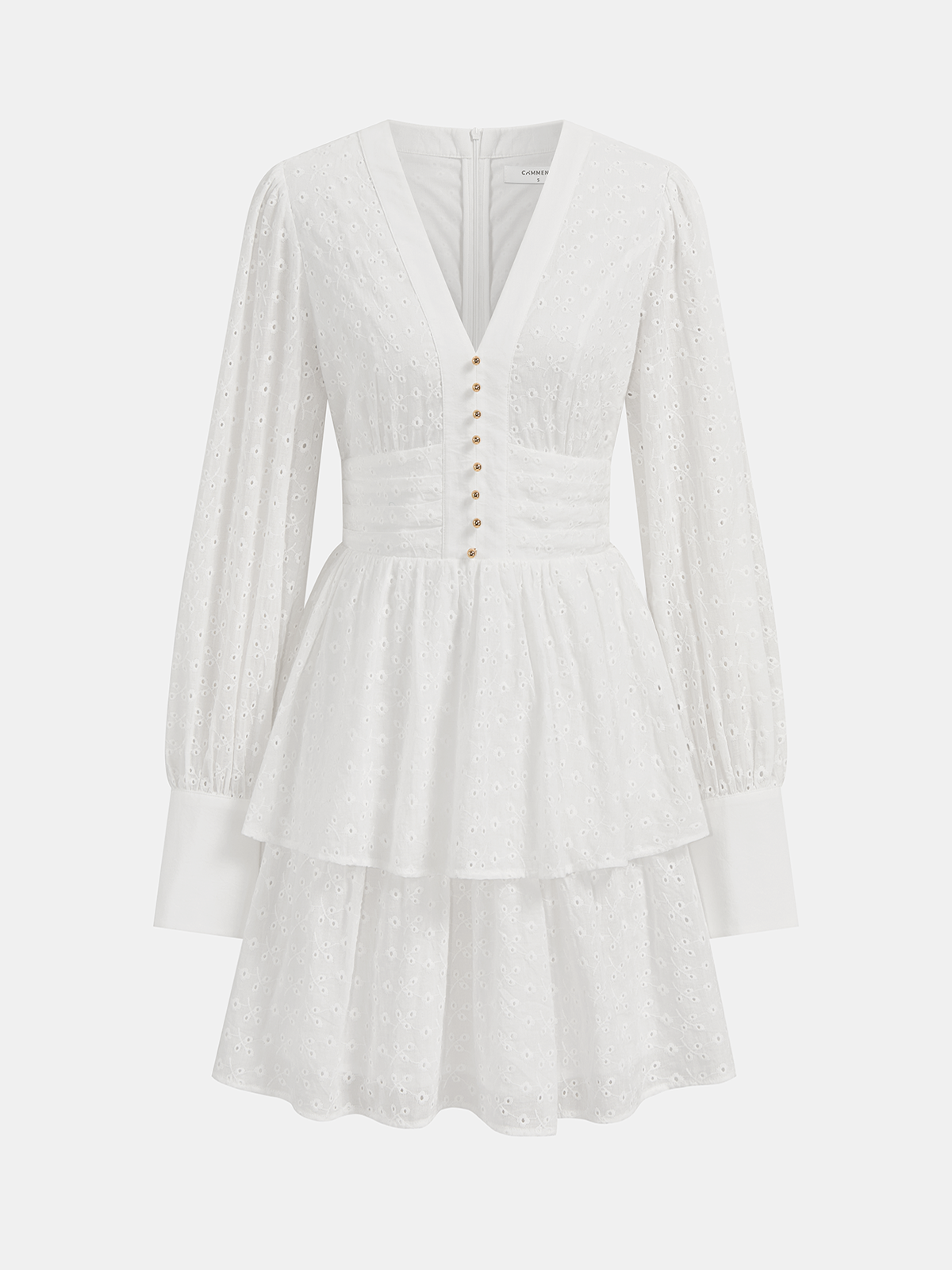 Cotton Eyelet V-Neck Tiered Mini Dress-Chicvia