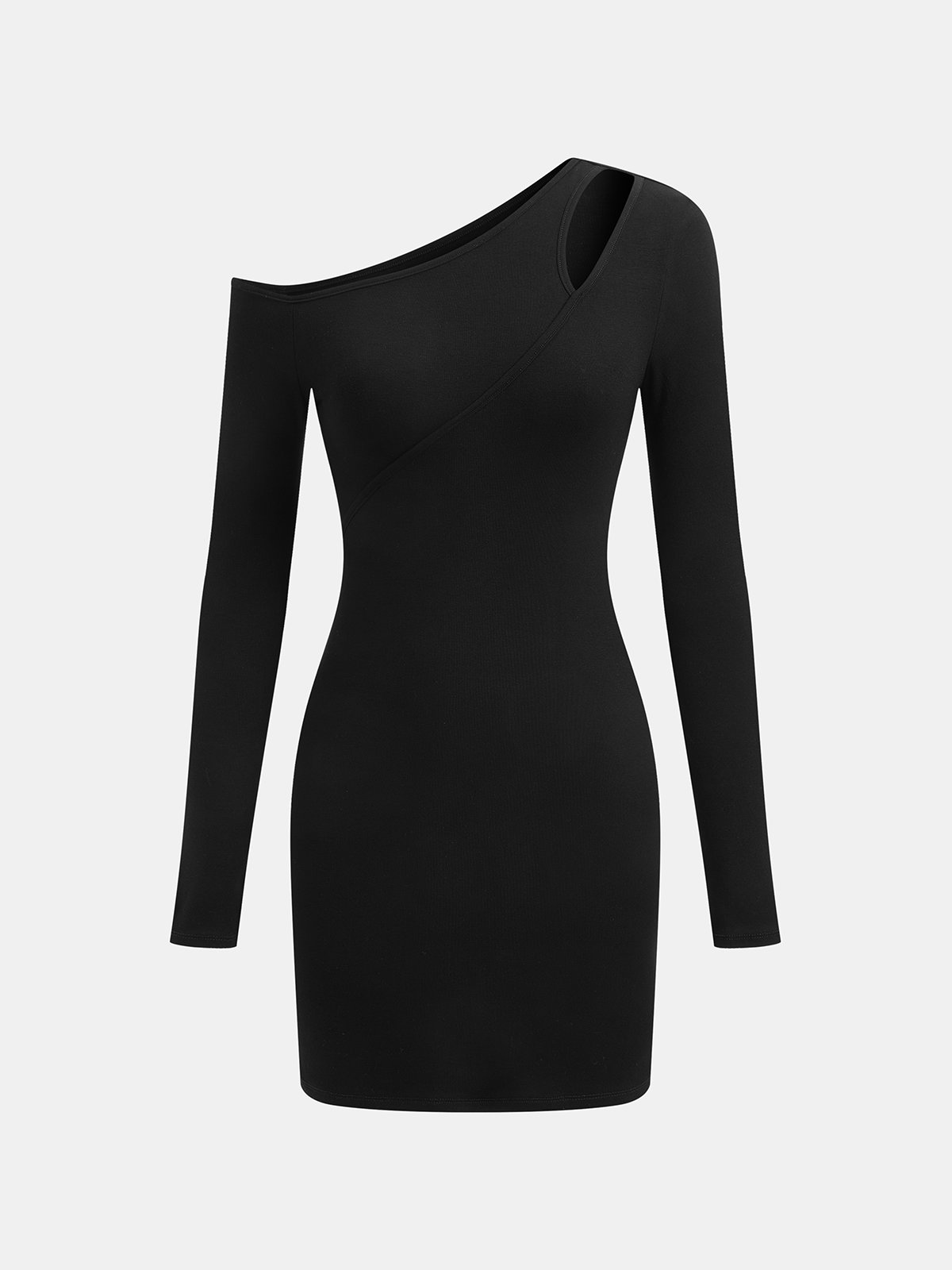 One-Shoulder Cut-Out Long Sleeve Mini Dress-Chicvia