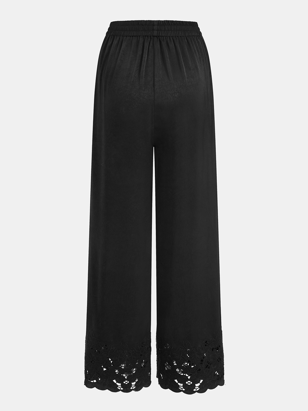 Elastic Waist Lace Hem Wide Leg Pants-Chicvia