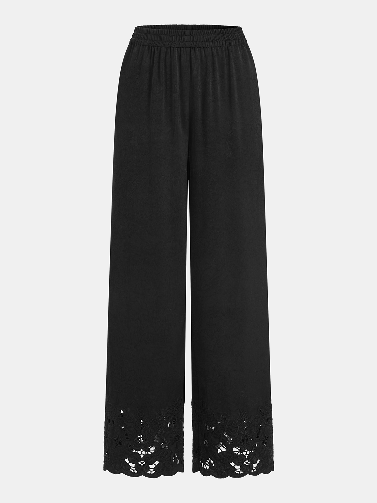 Elastic Waist Lace Hem Wide Leg Pants-Chicvia