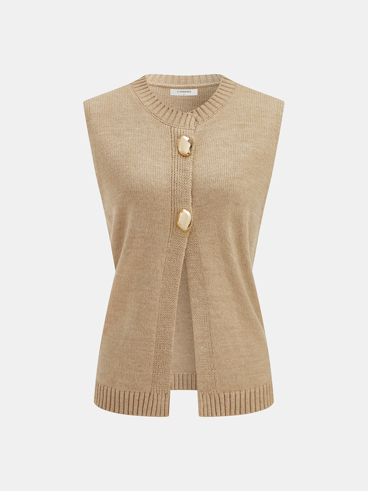 Metal Button Wool Blend Sweater Vest-Chicvia
