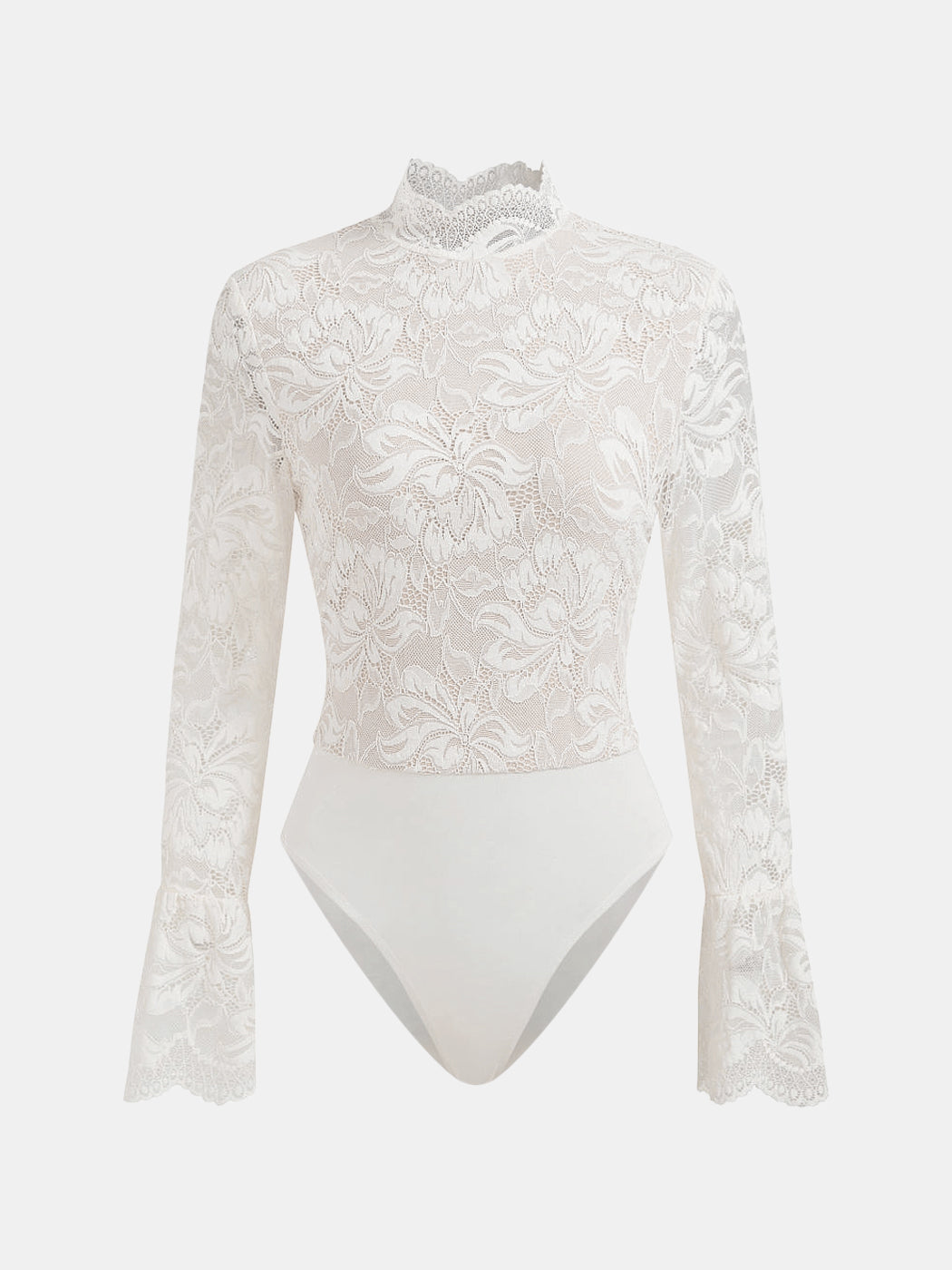 Lace Flared-Sleeve Mock Neck Bodysuit-Chicvia