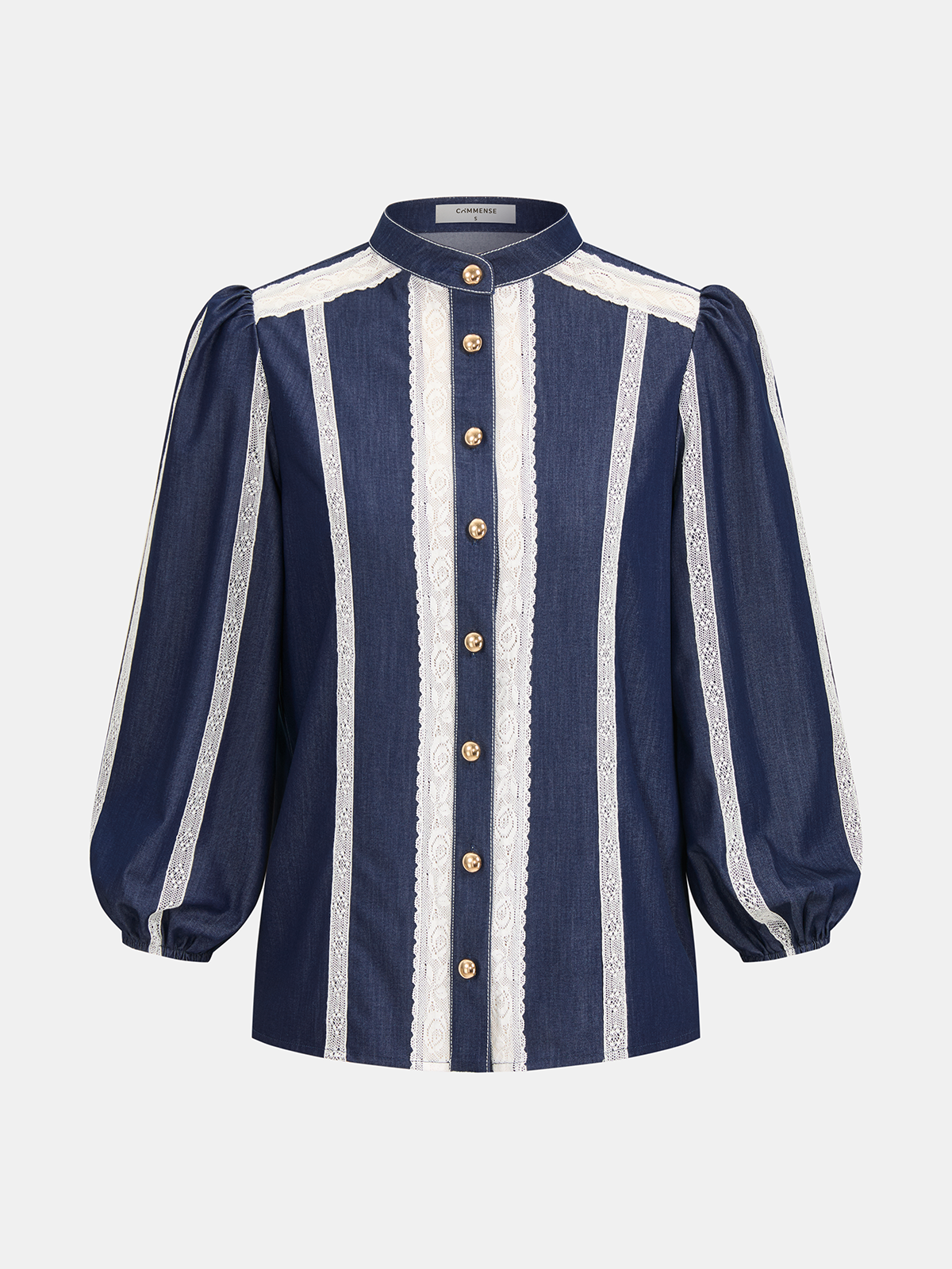 Lace Panel Faux Denim Shirt & Shorts Set-Chicvia