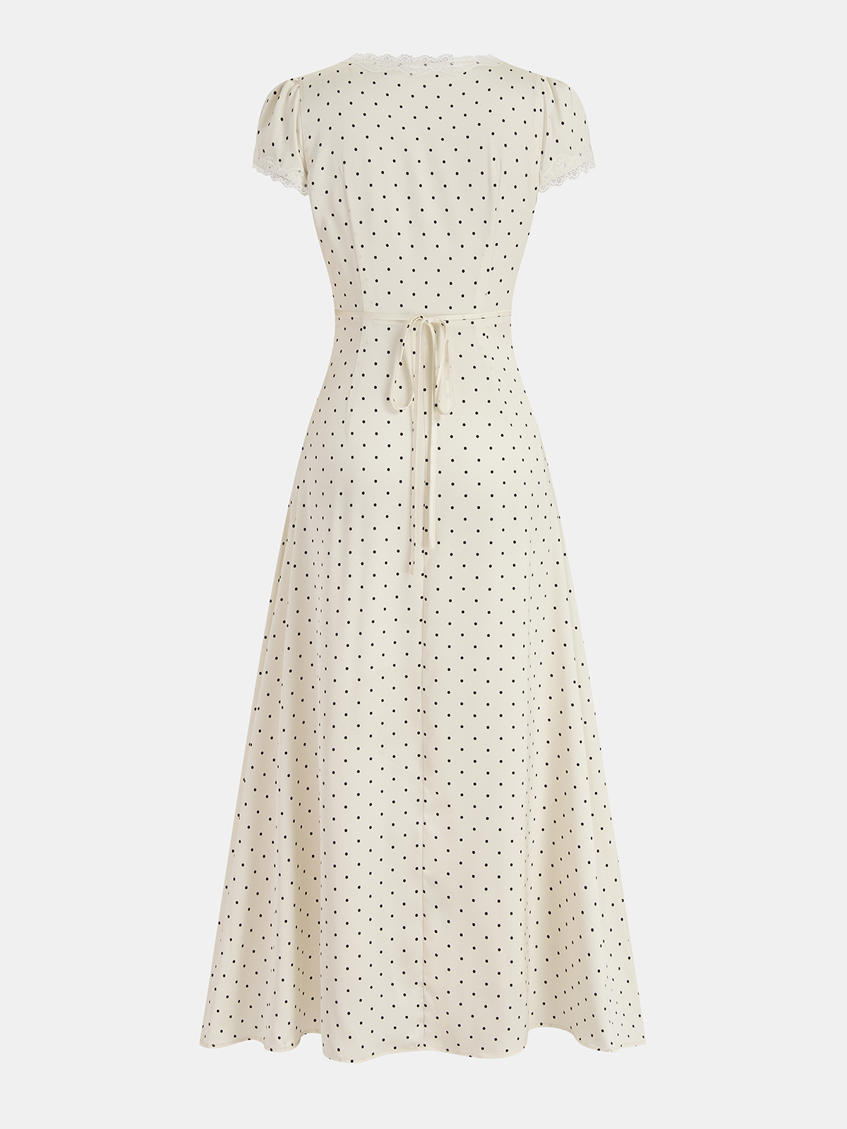 Polka Dot Lace Trim Midi Dress-Chicvia