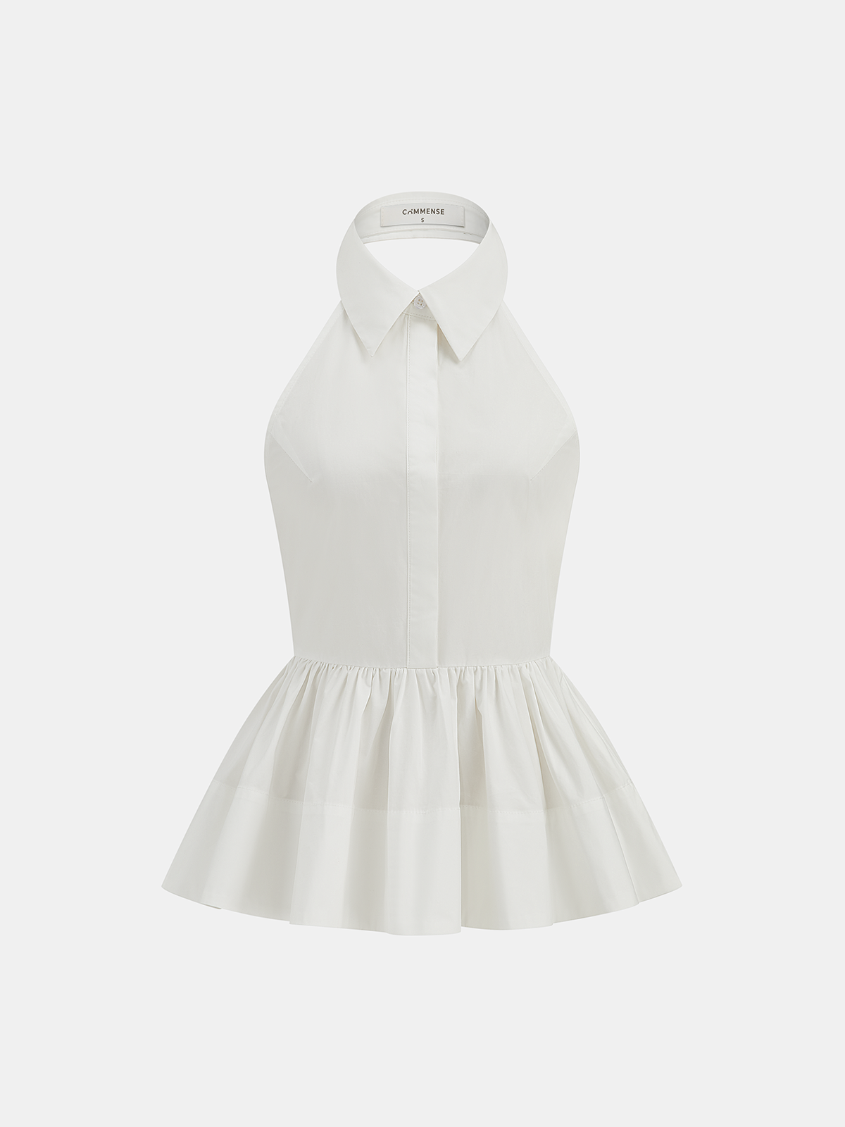 Cotton Halter Backless Peplum Blouse-Chicvia