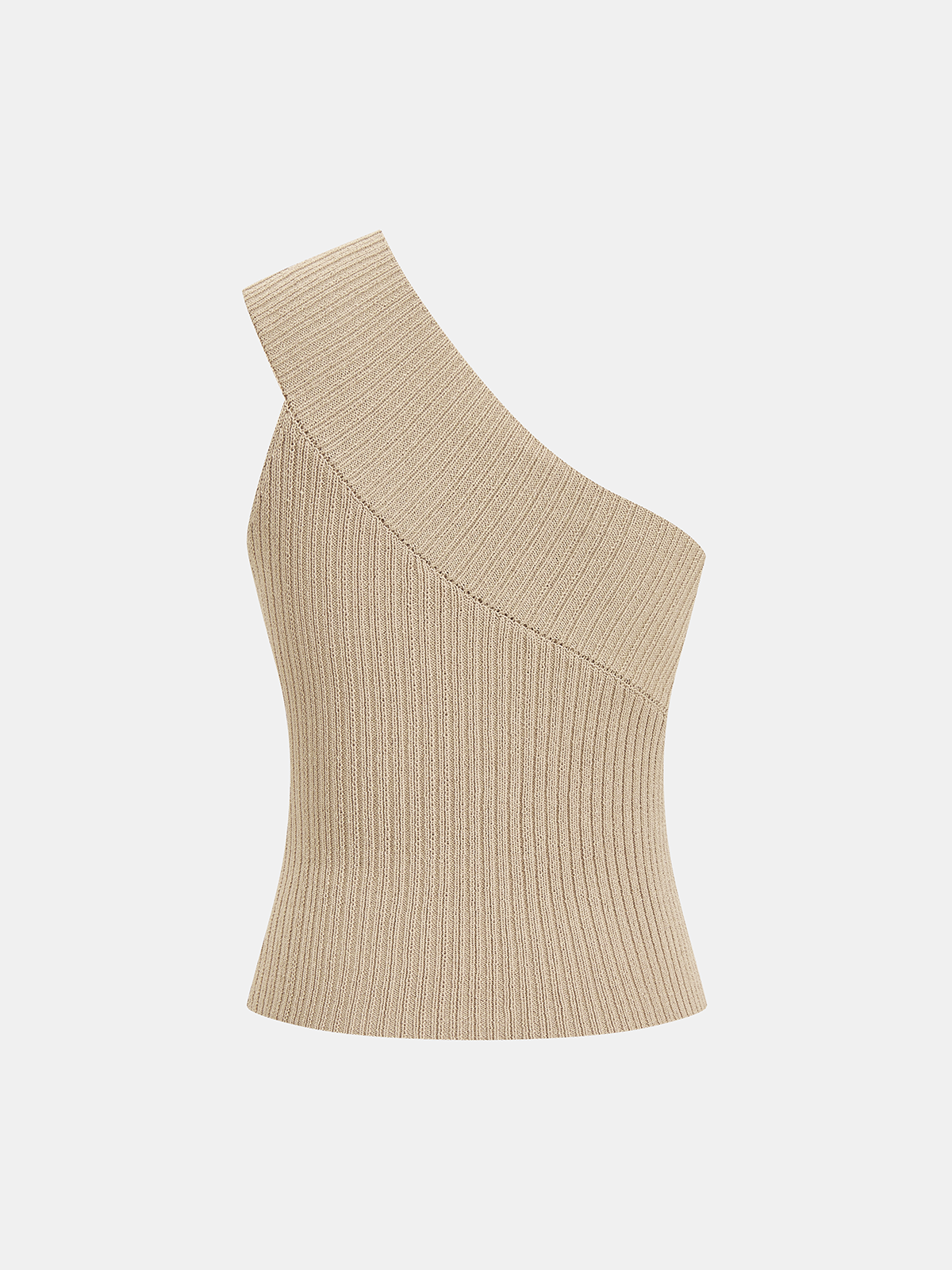 One Shoulder Ribbed Knit Tank Top-Chicvia