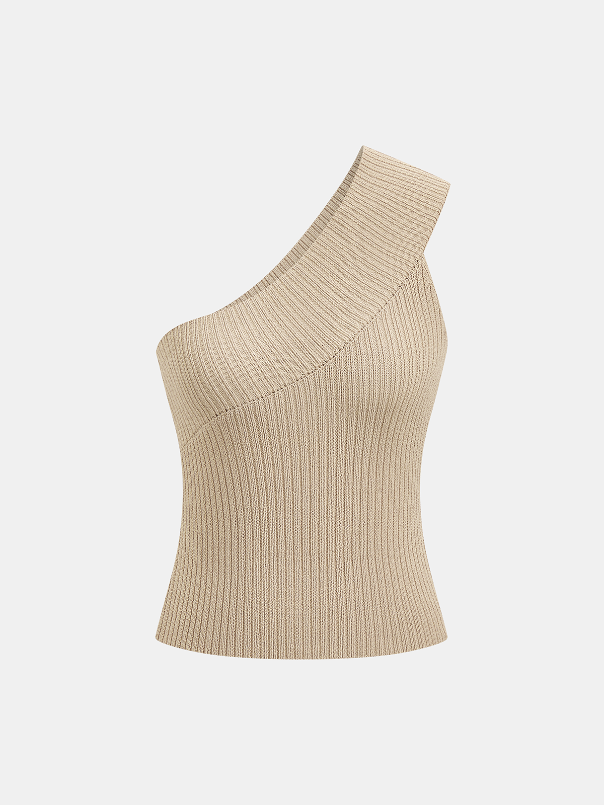 One Shoulder Ribbed Knit Tank Top-Chicvia