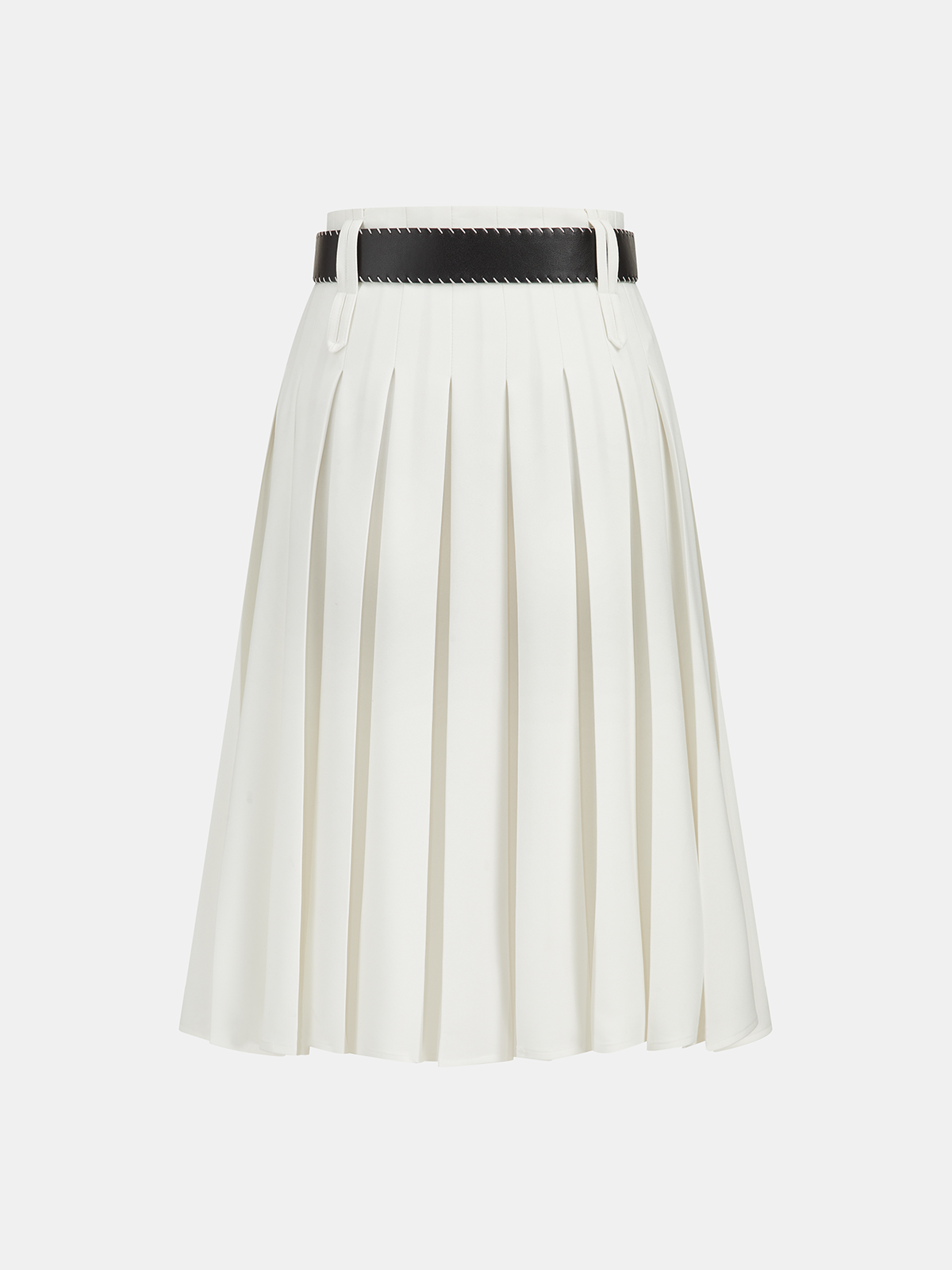 Belted Pleated Midi Skirt-Chicvia