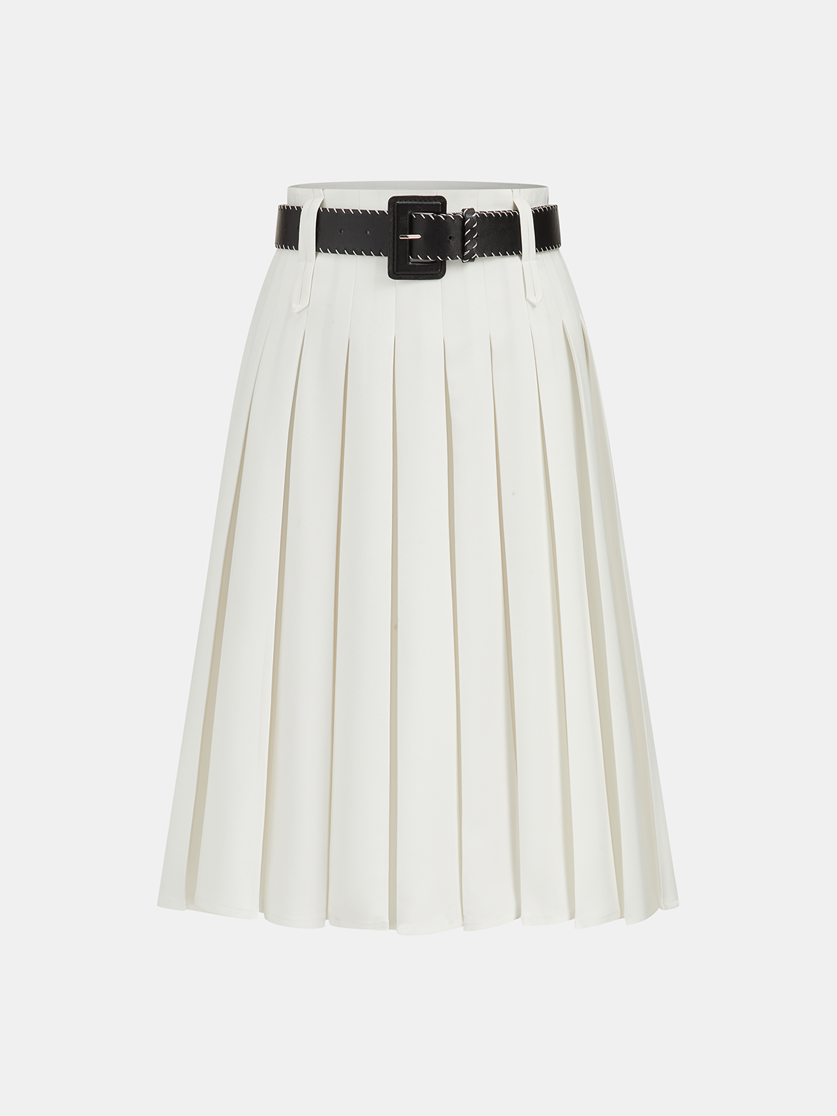 Belted Pleated Midi Skirt-Chicvia