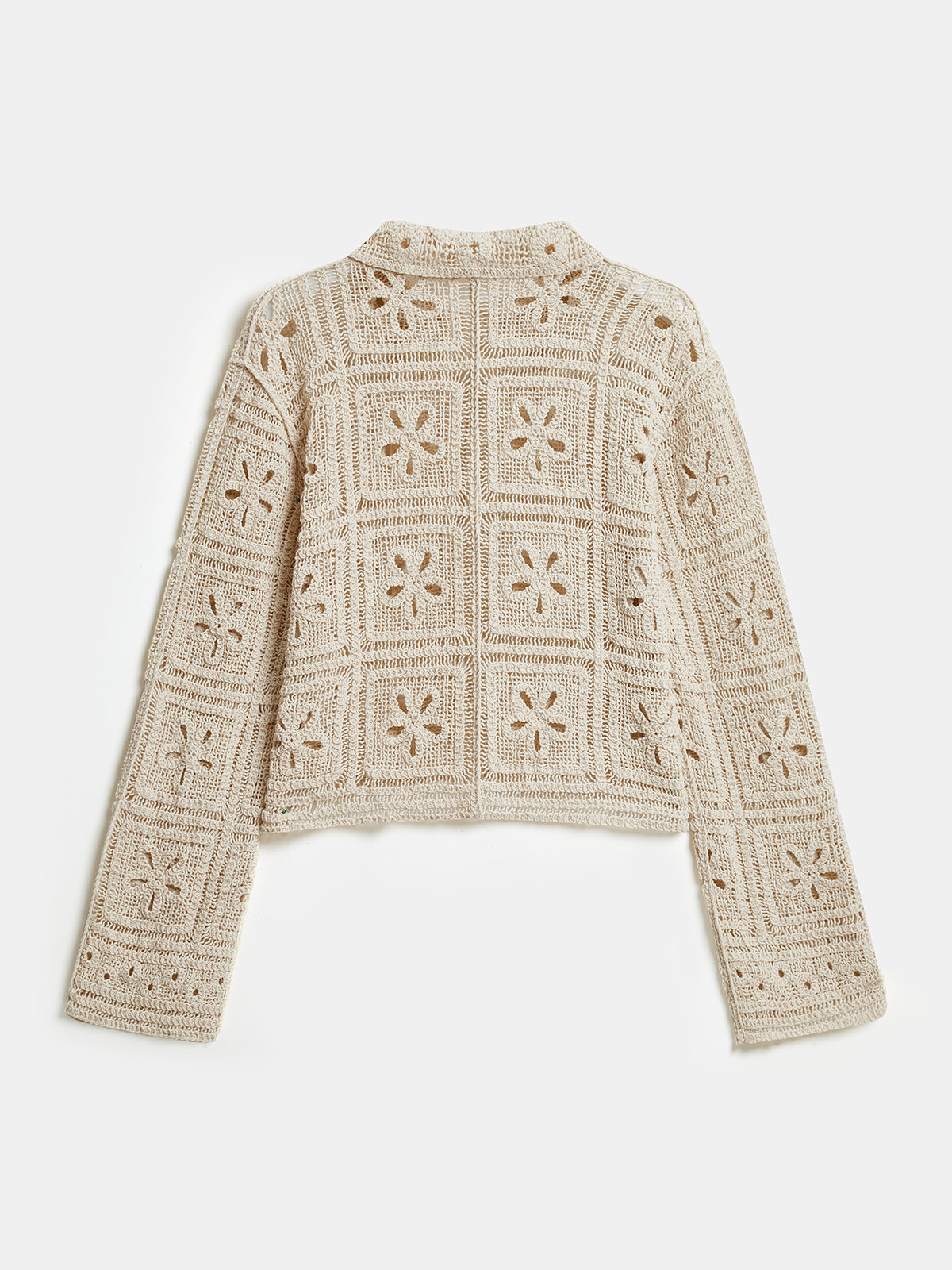 Crochet Floral Eyelet Long Sleeve Shirt-Chicvia