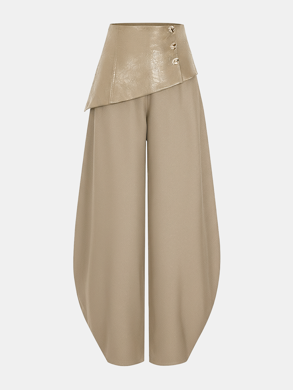 Faux Leather Panel Lantern Pants-Chicvia