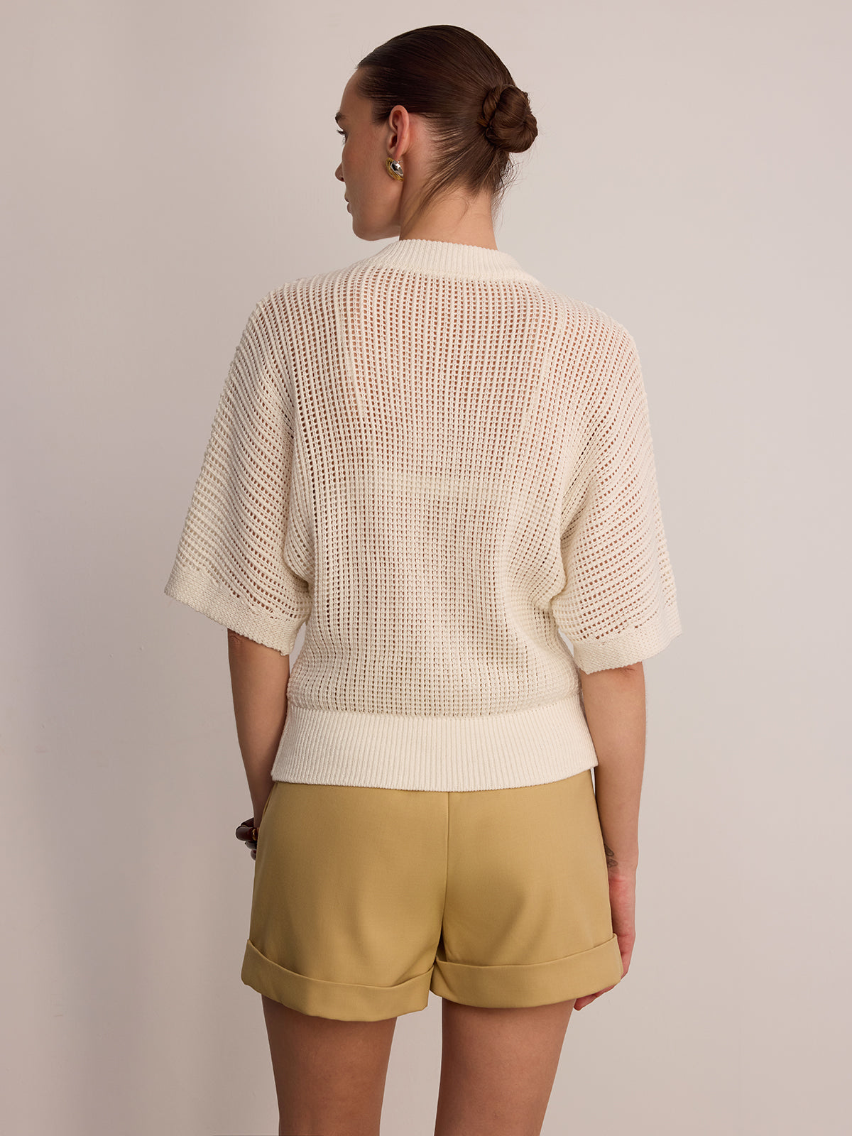 Metal Button Openwork Knit Cardigan-Chicvia