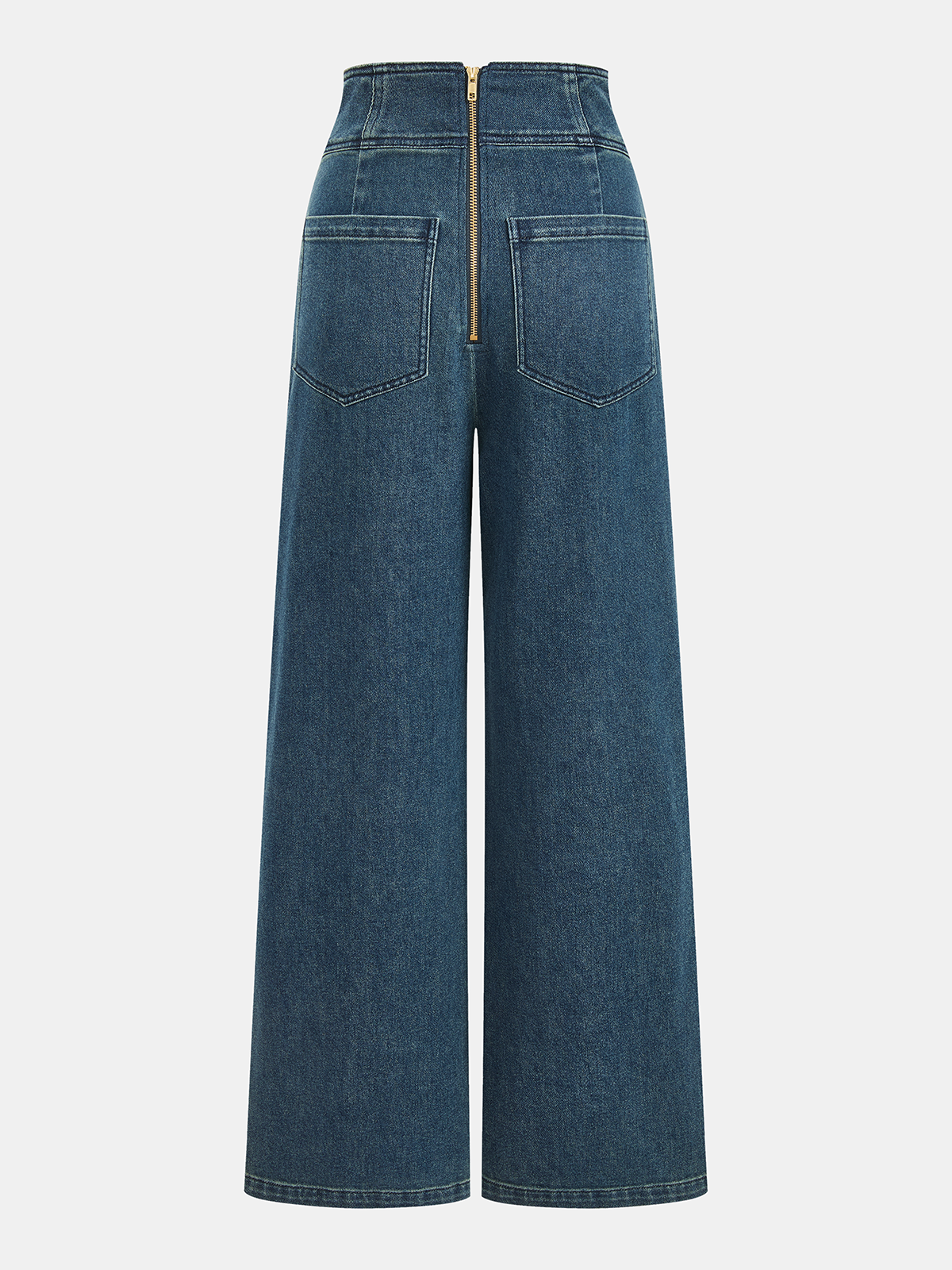 High-Waist Wide-Leg Denim Pants-Chicvia
