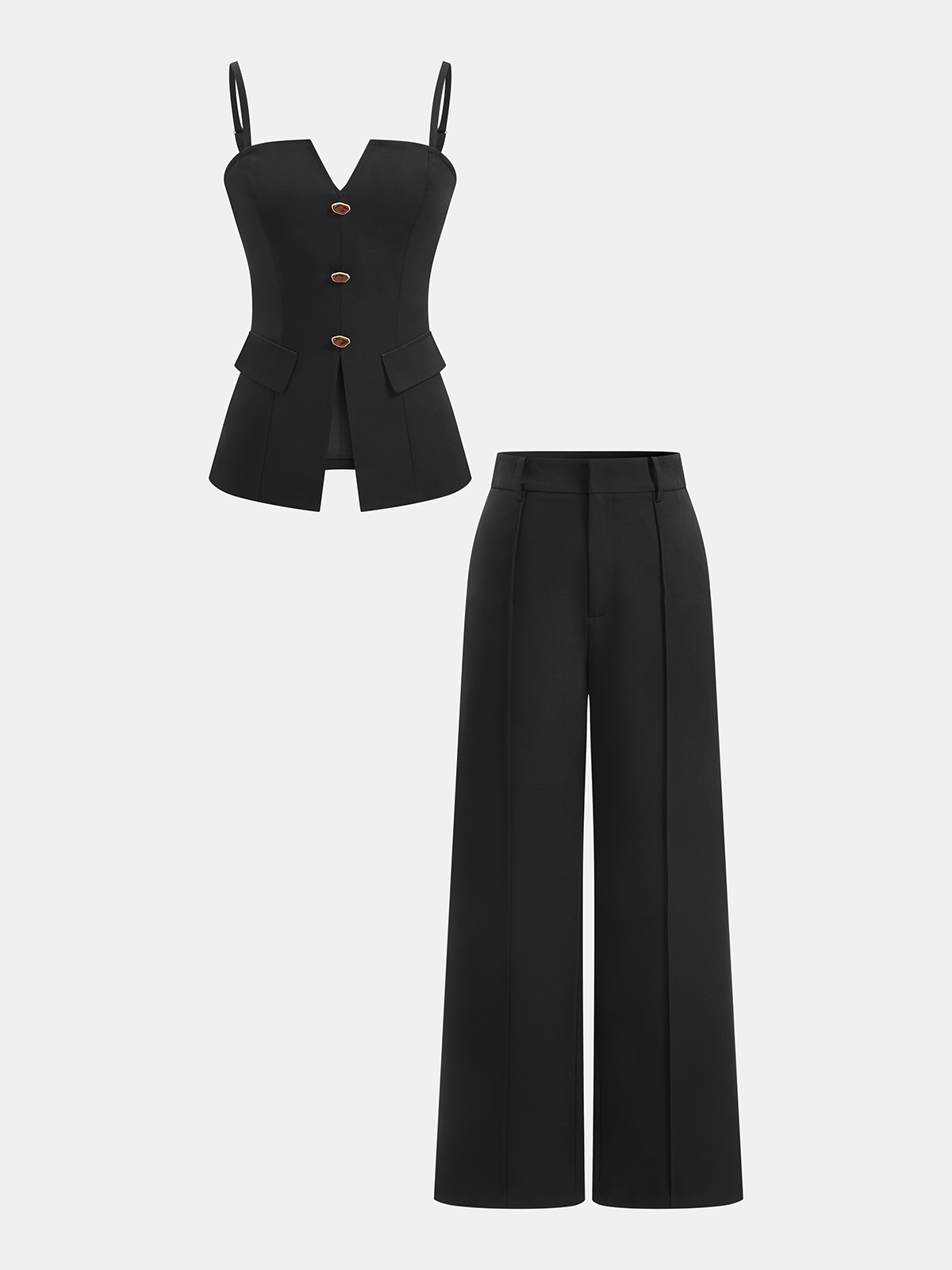 Buttoned Cami Top & Wide Leg Pants Set-Chicvia