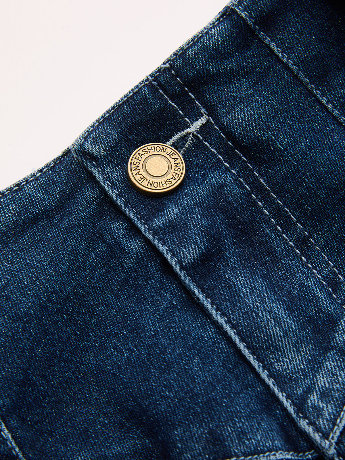 Mid-Waist Straight-Leg Denim Pants-Chicvia