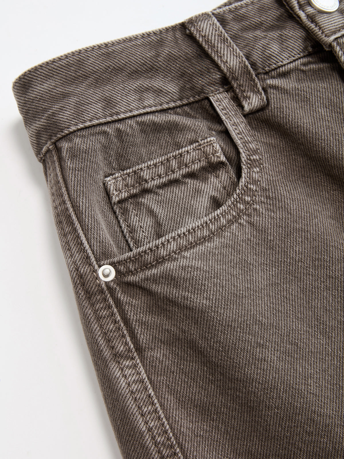 Distressed Denim Curved-Leg Pants-Chicvia