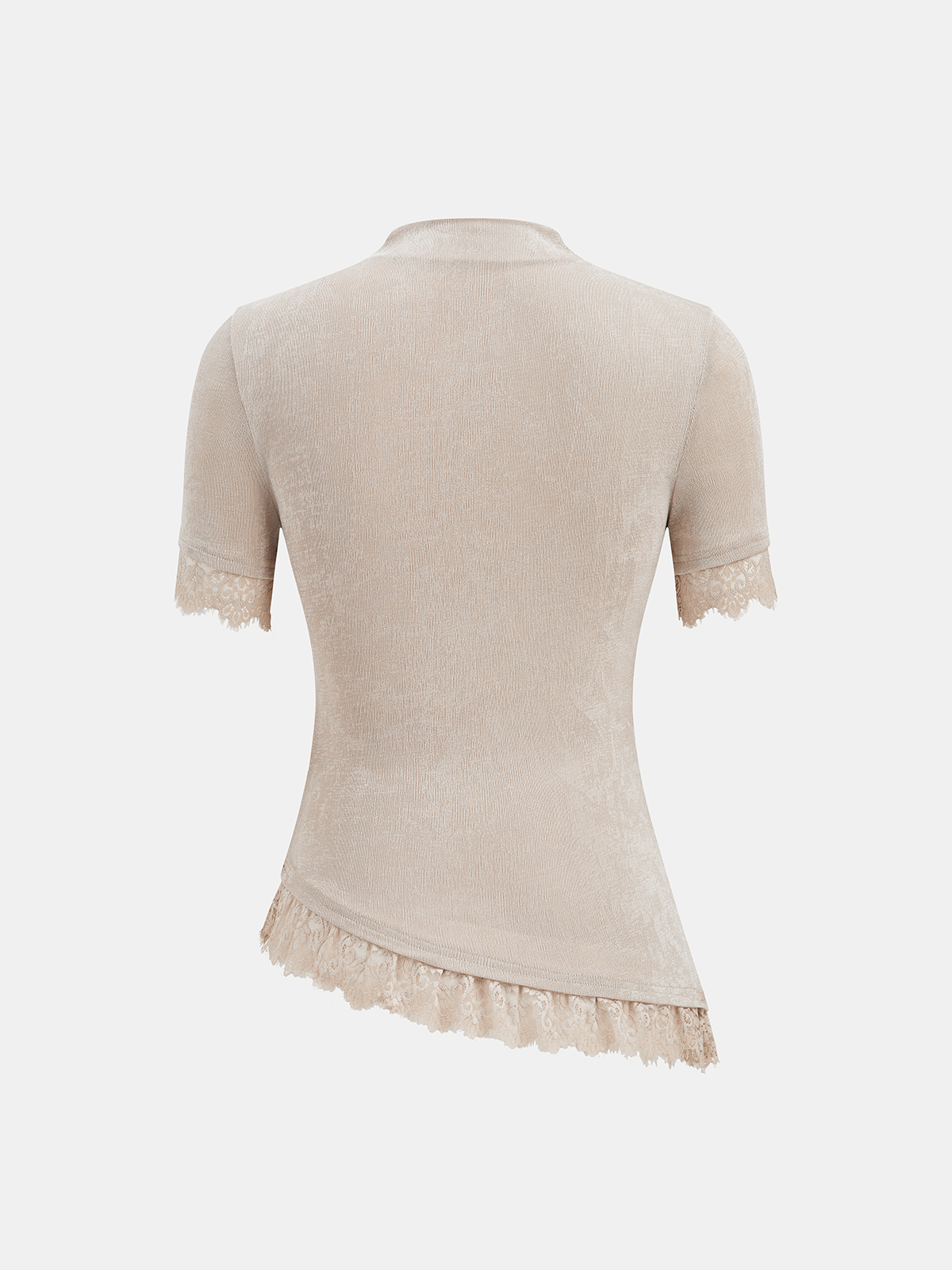 Mock Neck Ruched Lace Trim Top-Chicvia