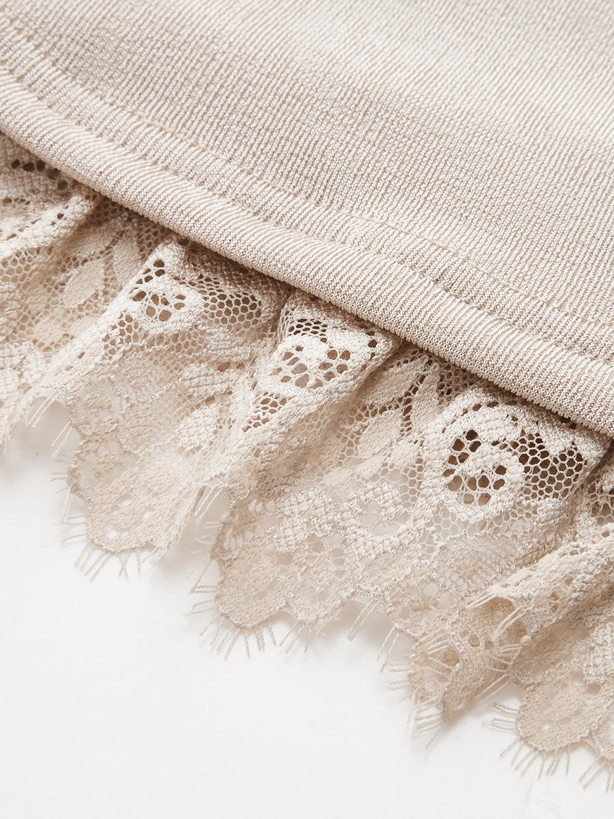 Mock Neck Ruched Lace Trim Top-Chicvia