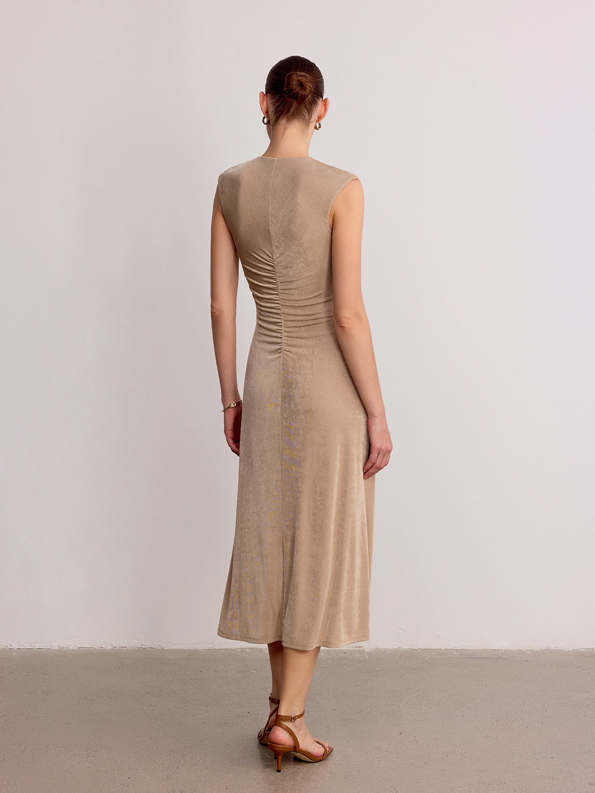 Metal Detail Sleeveless Ruched Maxi Dress-Chicvia