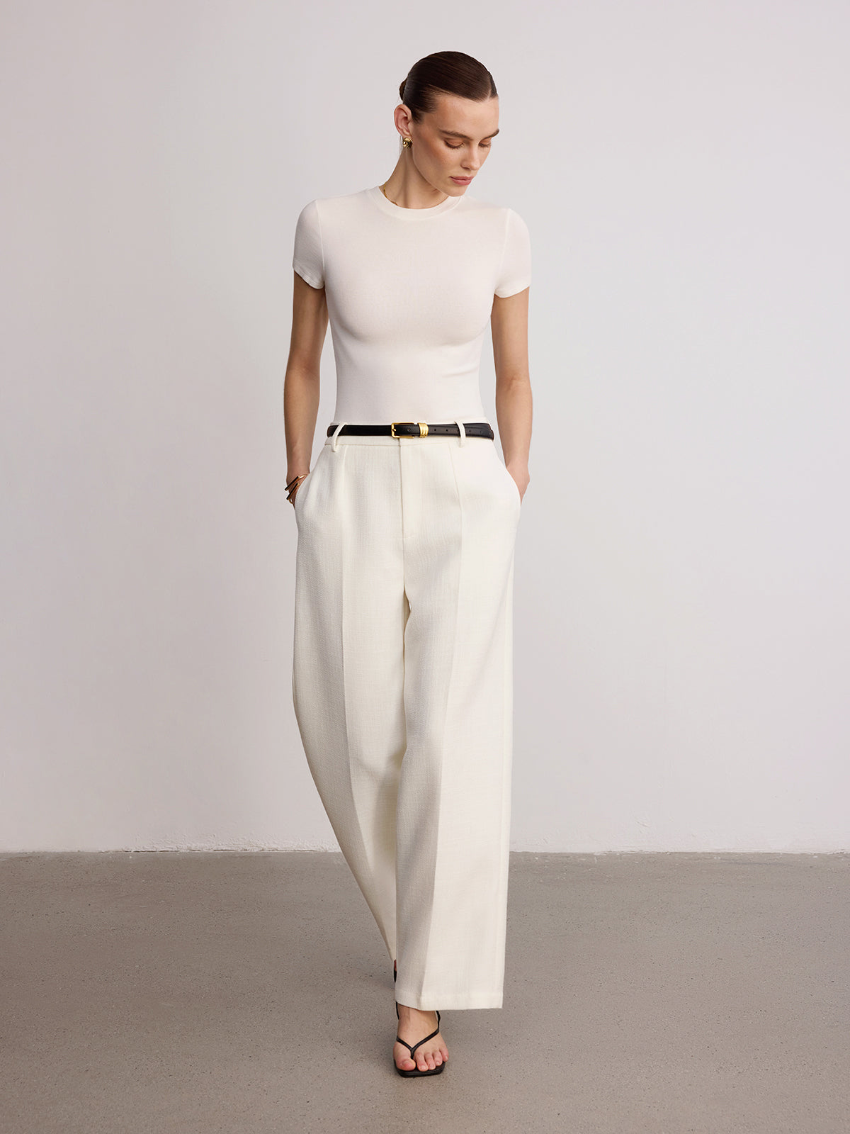 Belted Mid-Waist Wide-Leg Pants-Chicvia