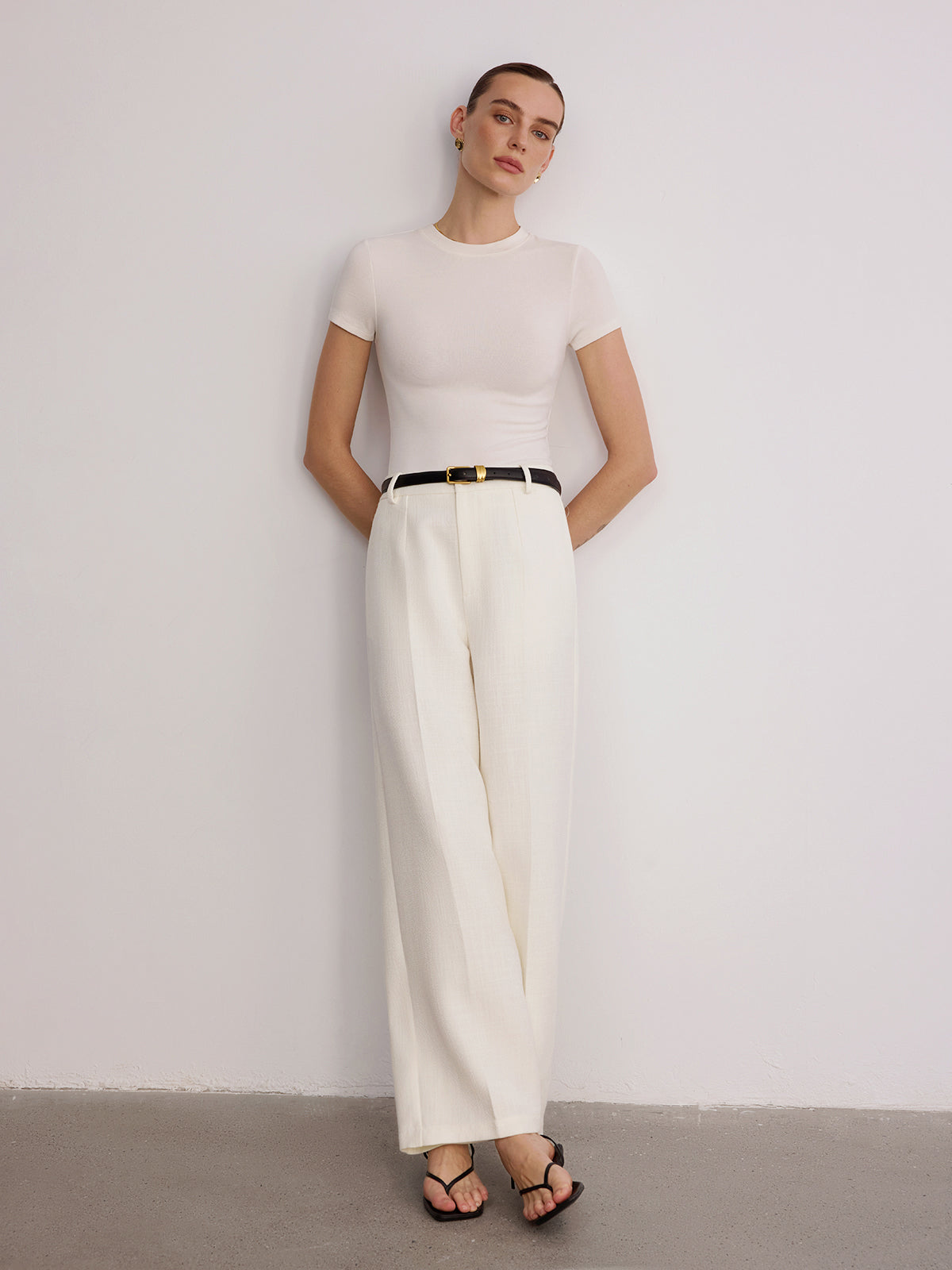 Belted Mid-Waist Wide-Leg Pants-Chicvia