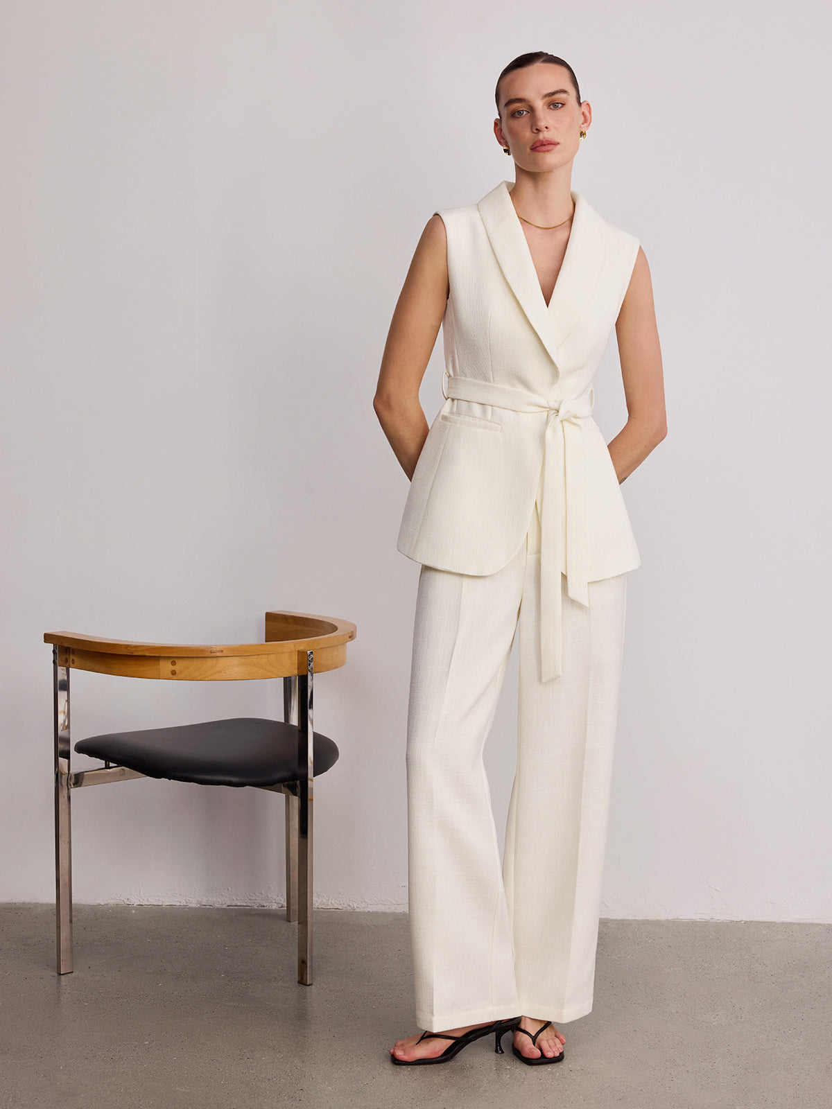 Belted Mid-Waist Wide-Leg Pants-Chicvia