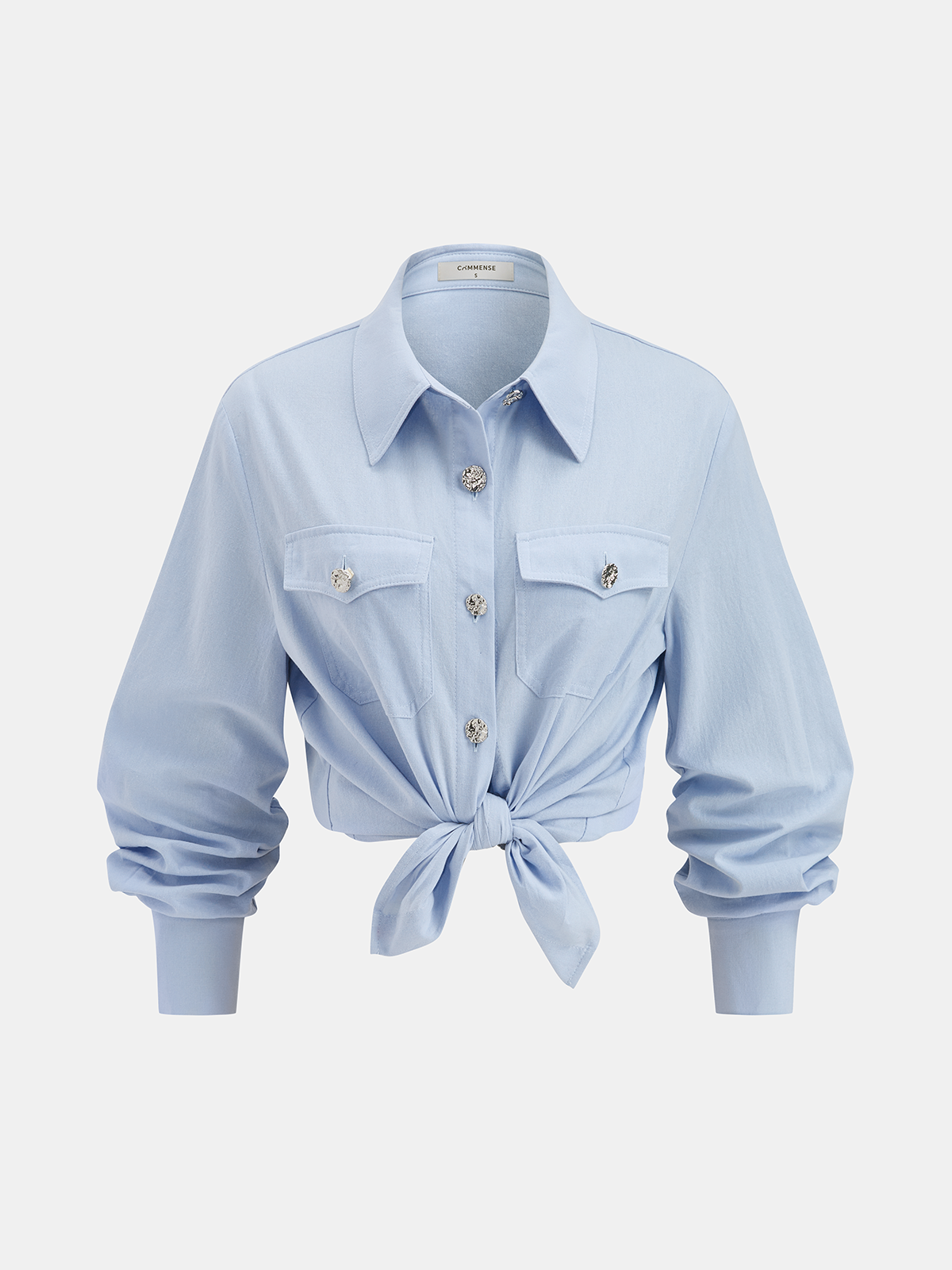 Cotton Knot-Front Shirt & Asymmetrical Skirt Set-Chicvia