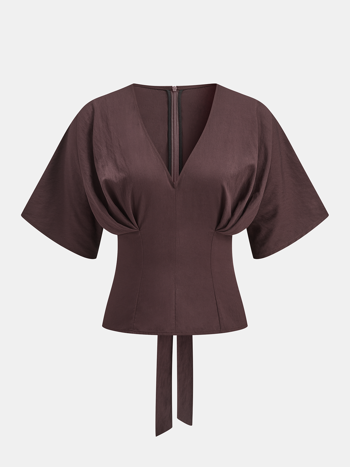 Dolman Sleeve Tie-Back V-Neck Blouse-Chicvia