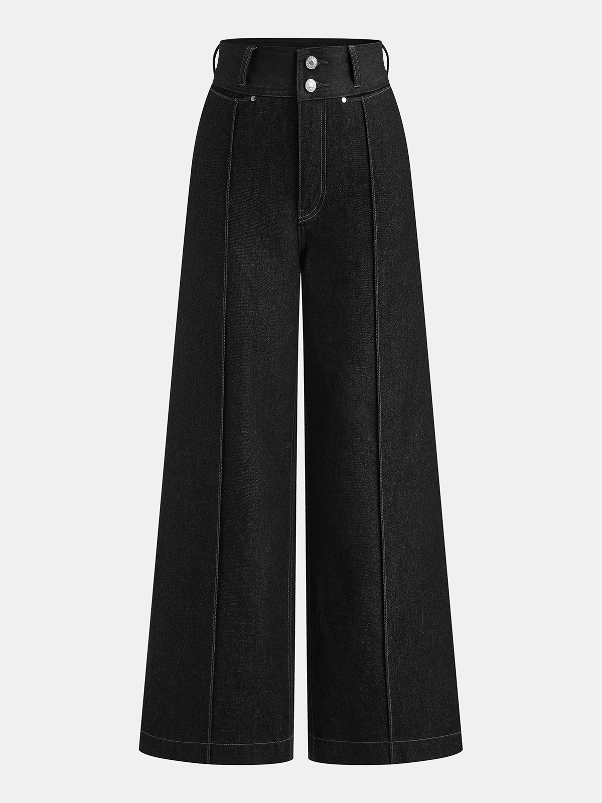 Contrast Waistband Denim Straight-Leg Pants-Chicvia