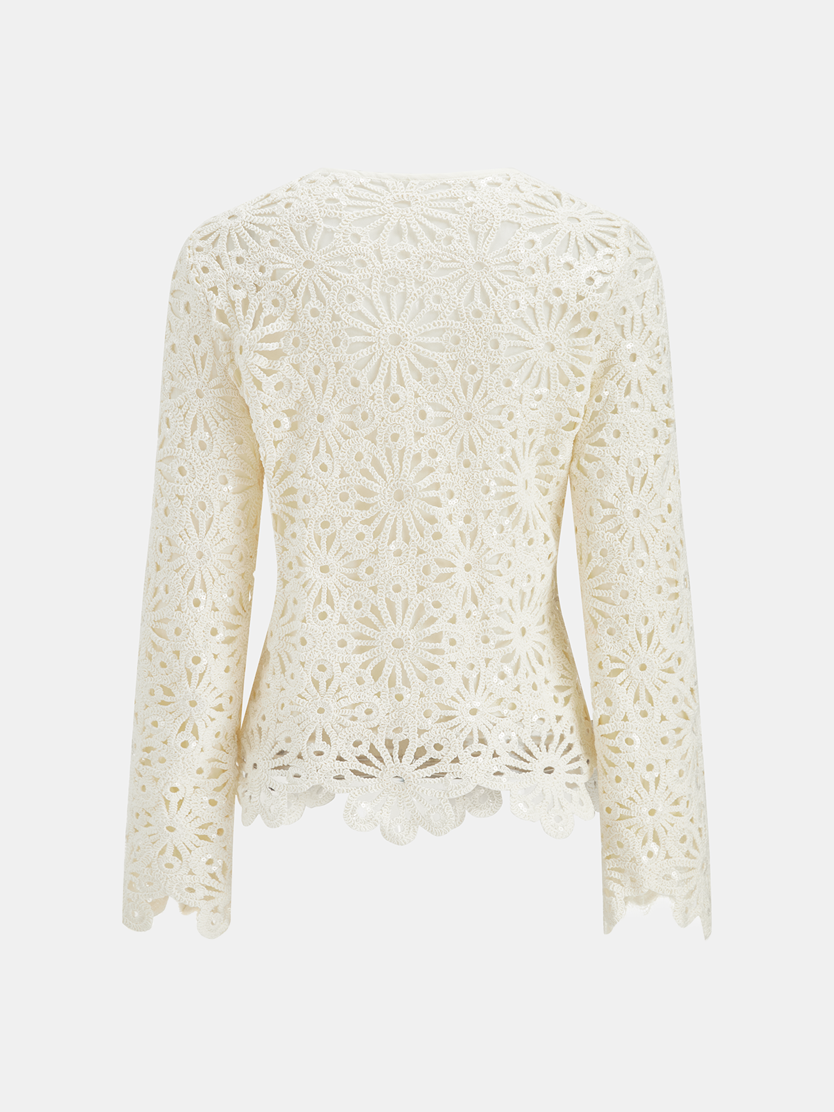 Cotton Crochet V-Neck Cardigan-Chicvia