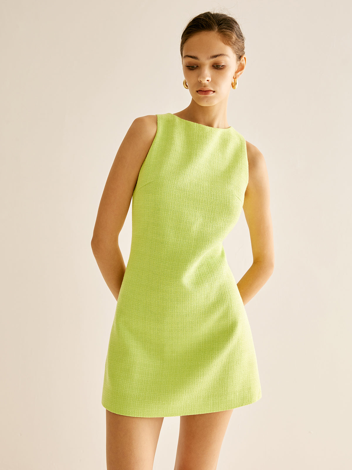 Minimalist Tweed Tank Dress-Chicvia