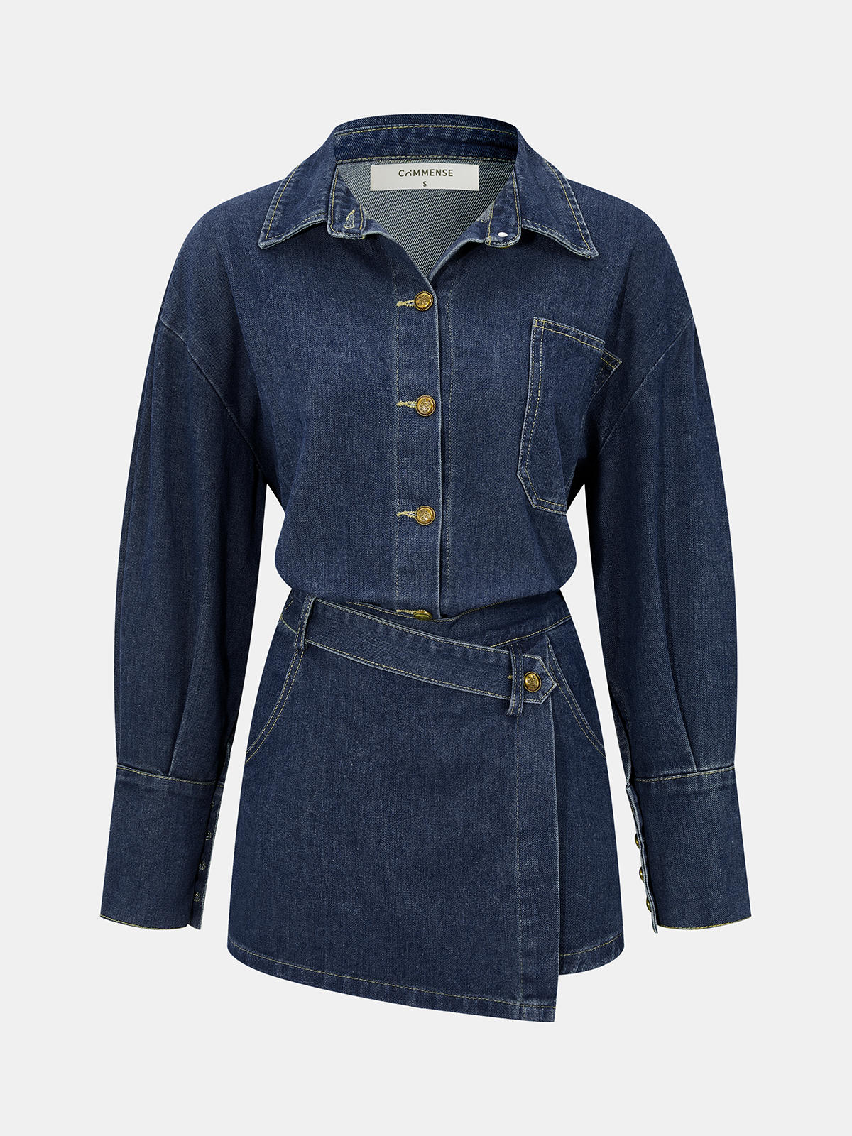 Denim Shirt & Asymmetric Skort Set-Chicvia