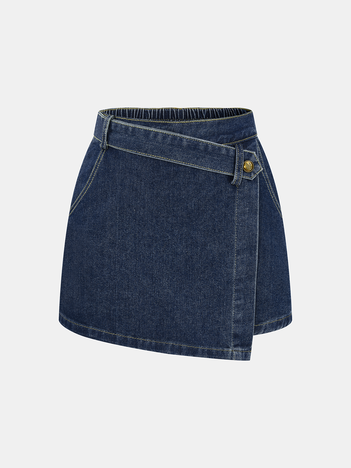 Denim Shirt & Asymmetric Skort Set-Chicvia