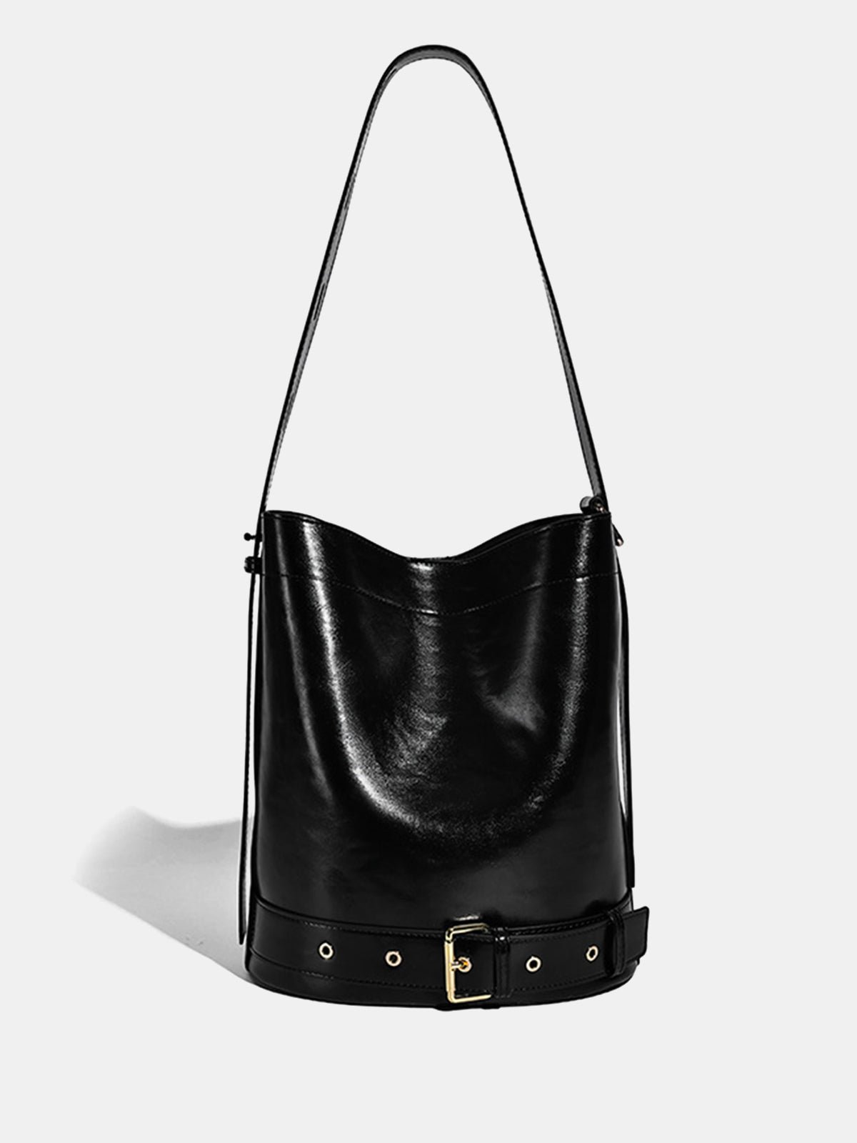 Large-Capacity Buckle Detail Bucket Bag-Chicvia