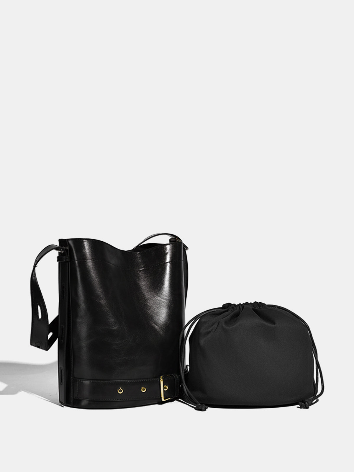 Large-Capacity Buckle Detail Bucket Bag-Chicvia