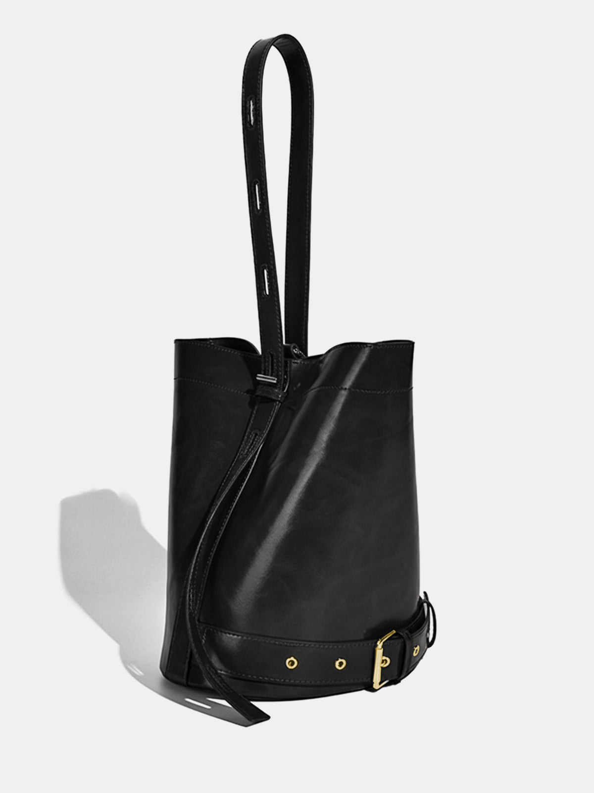 Large-Capacity Buckle Detail Bucket Bag-Chicvia