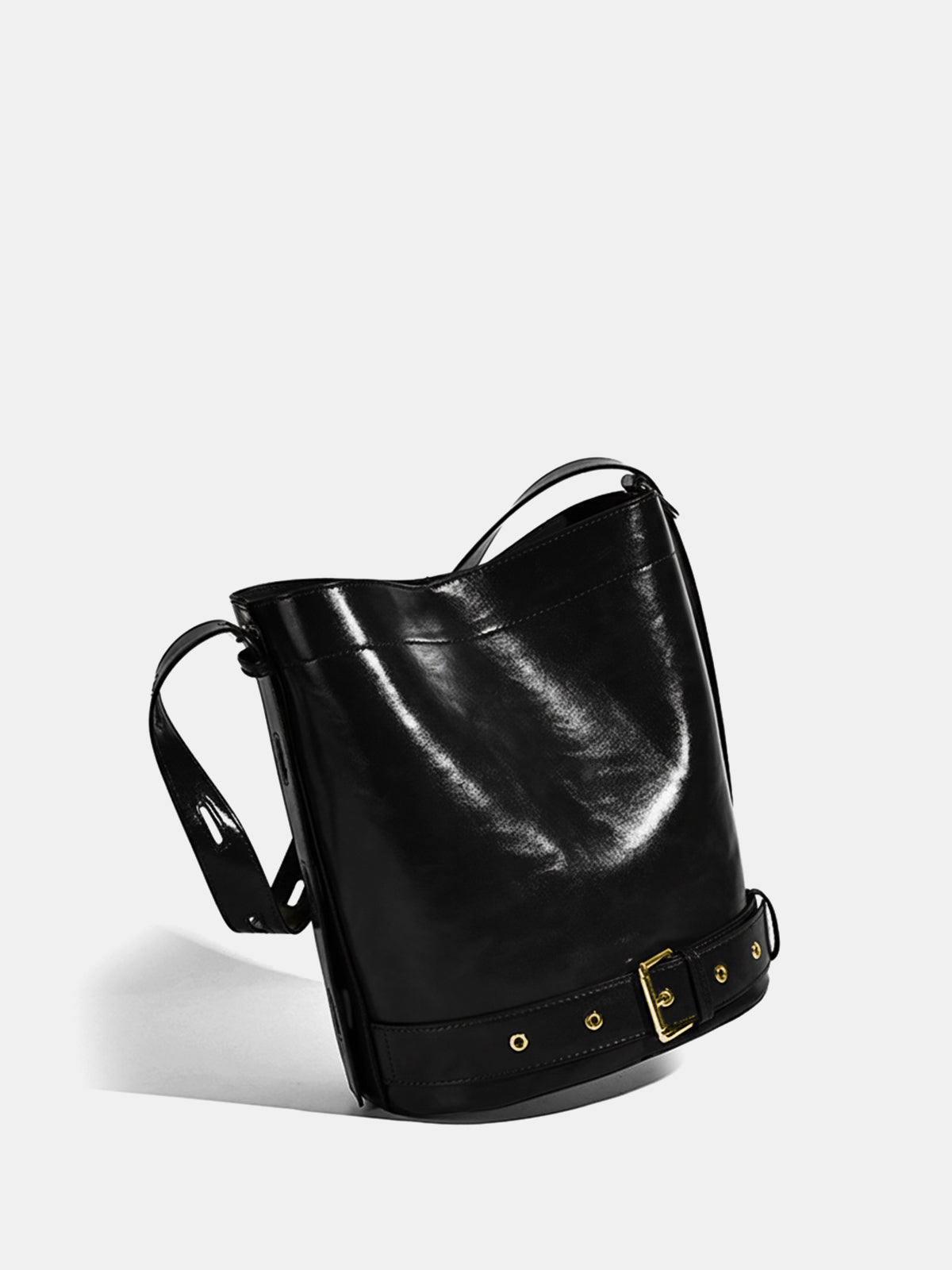 Large-Capacity Buckle Detail Bucket Bag-Chicvia