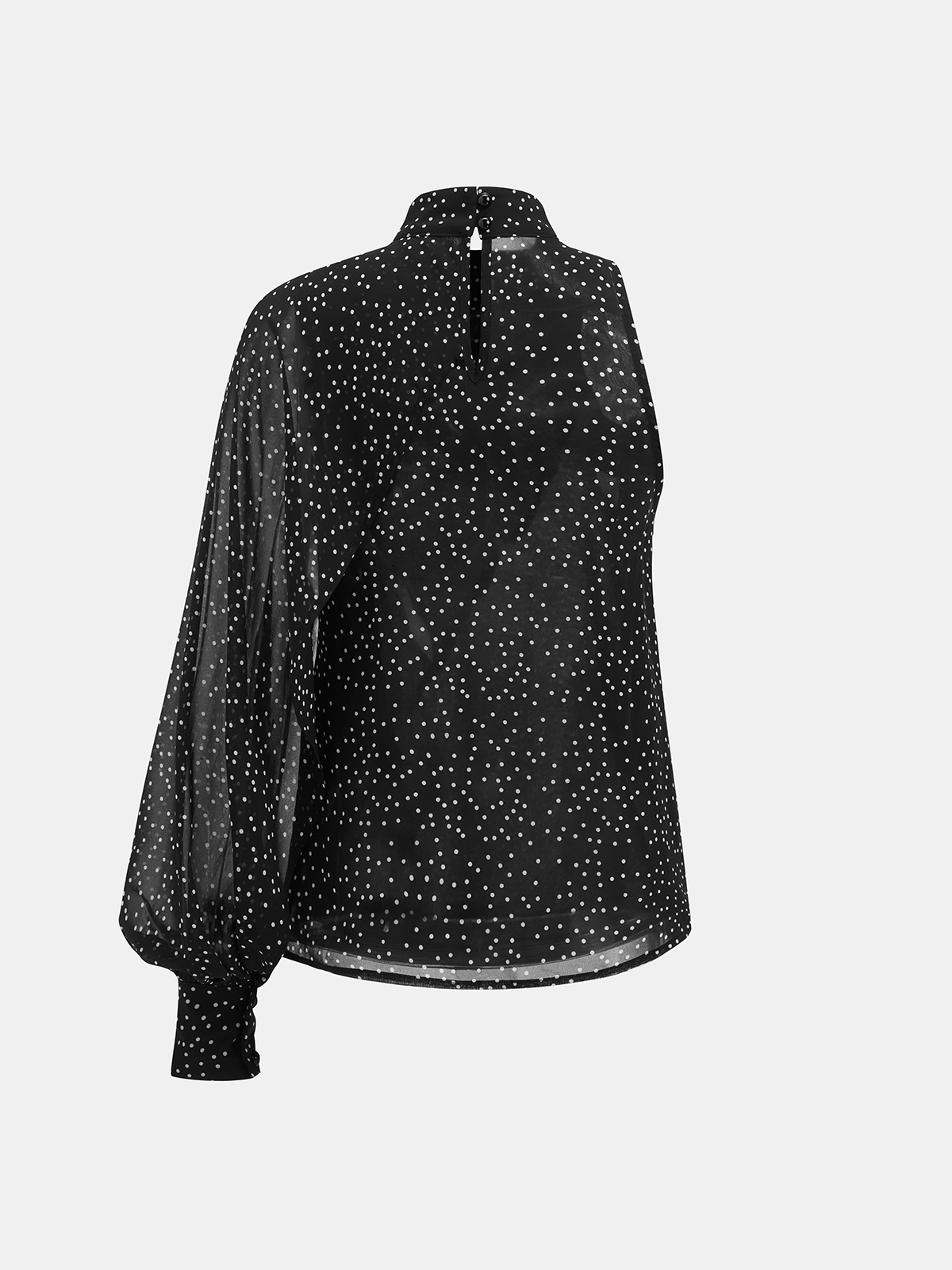 Polka Dot One Shoulder Sheer Mock Neck Blouse-Chicvia