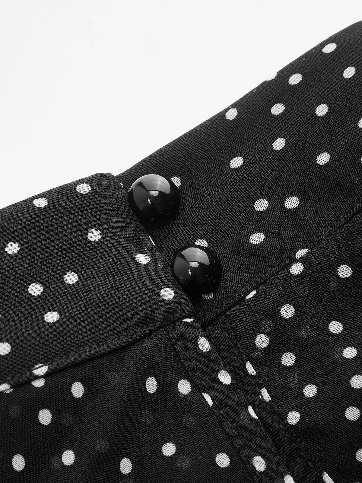 Polka Dot One Shoulder Sheer Mock Neck Blouse-Chicvia
