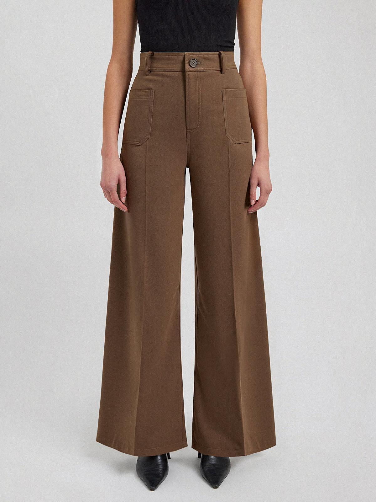 Cotton Mid-Waist Wide-Leg Pants-Chicvia