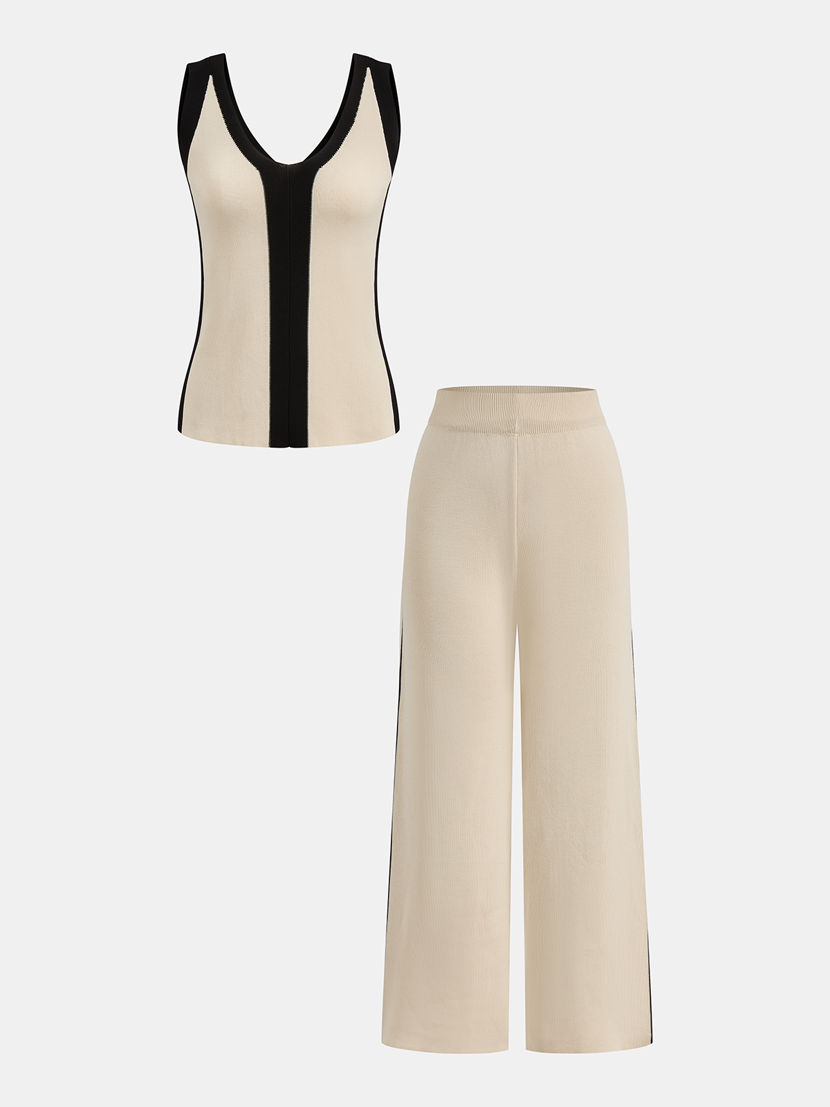 Color Block Knit Tank Top & Pants Set-Chicvia