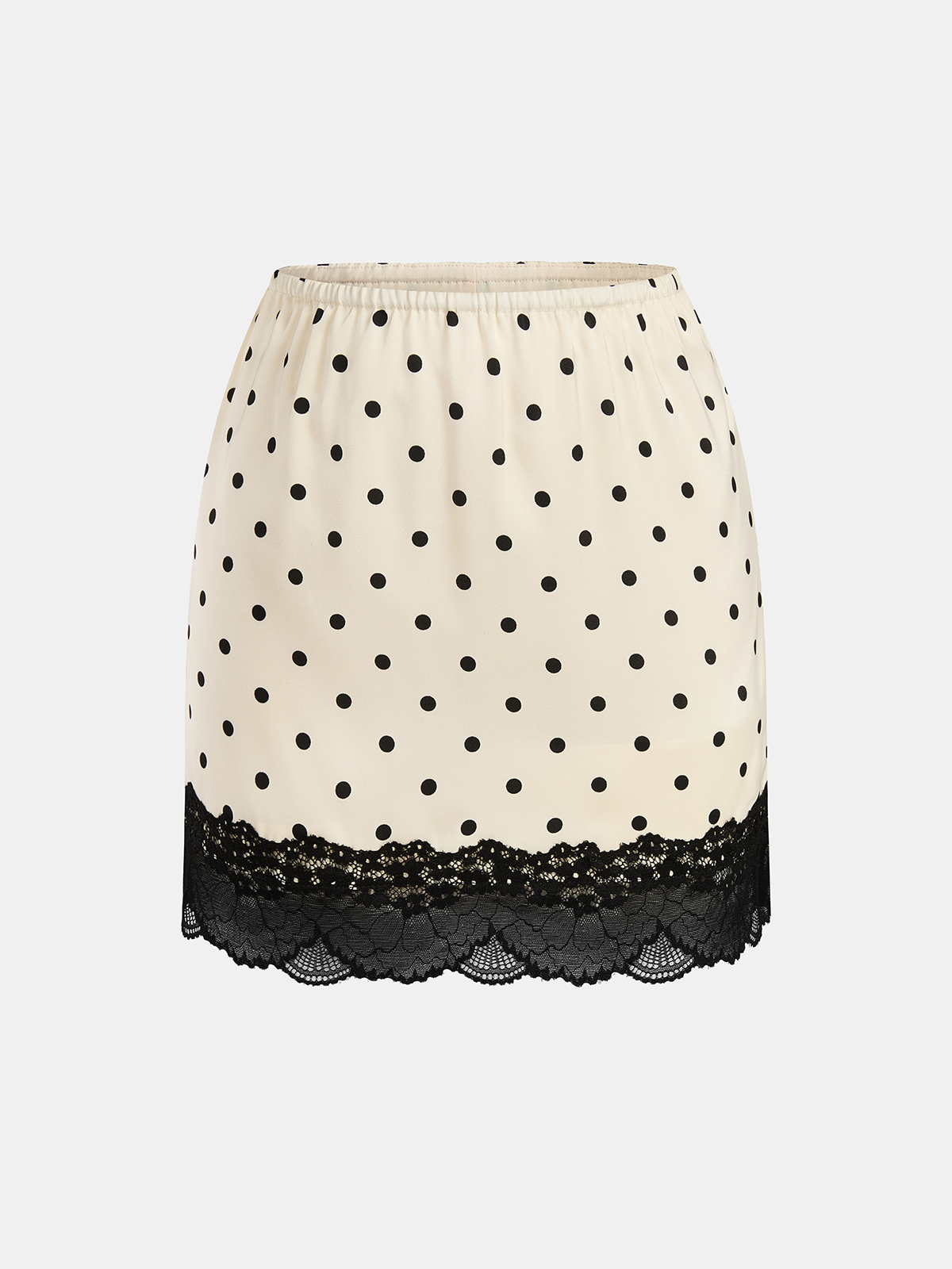 Polka Dot Lace-Trim Mini Skirt-Chicvia