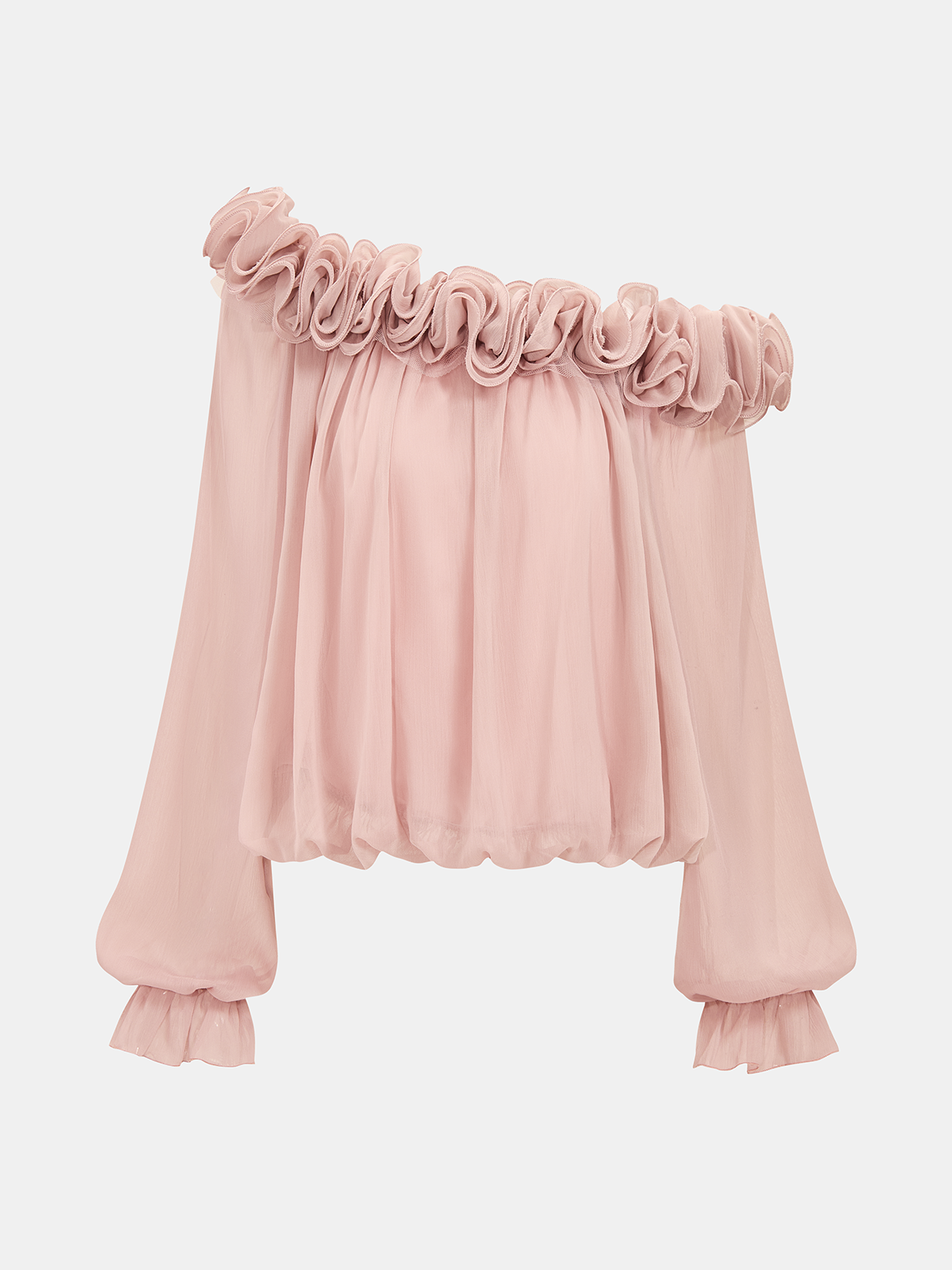 Off-Shoulder Ruffle Puffed Sleeve Blouse-Chicvia